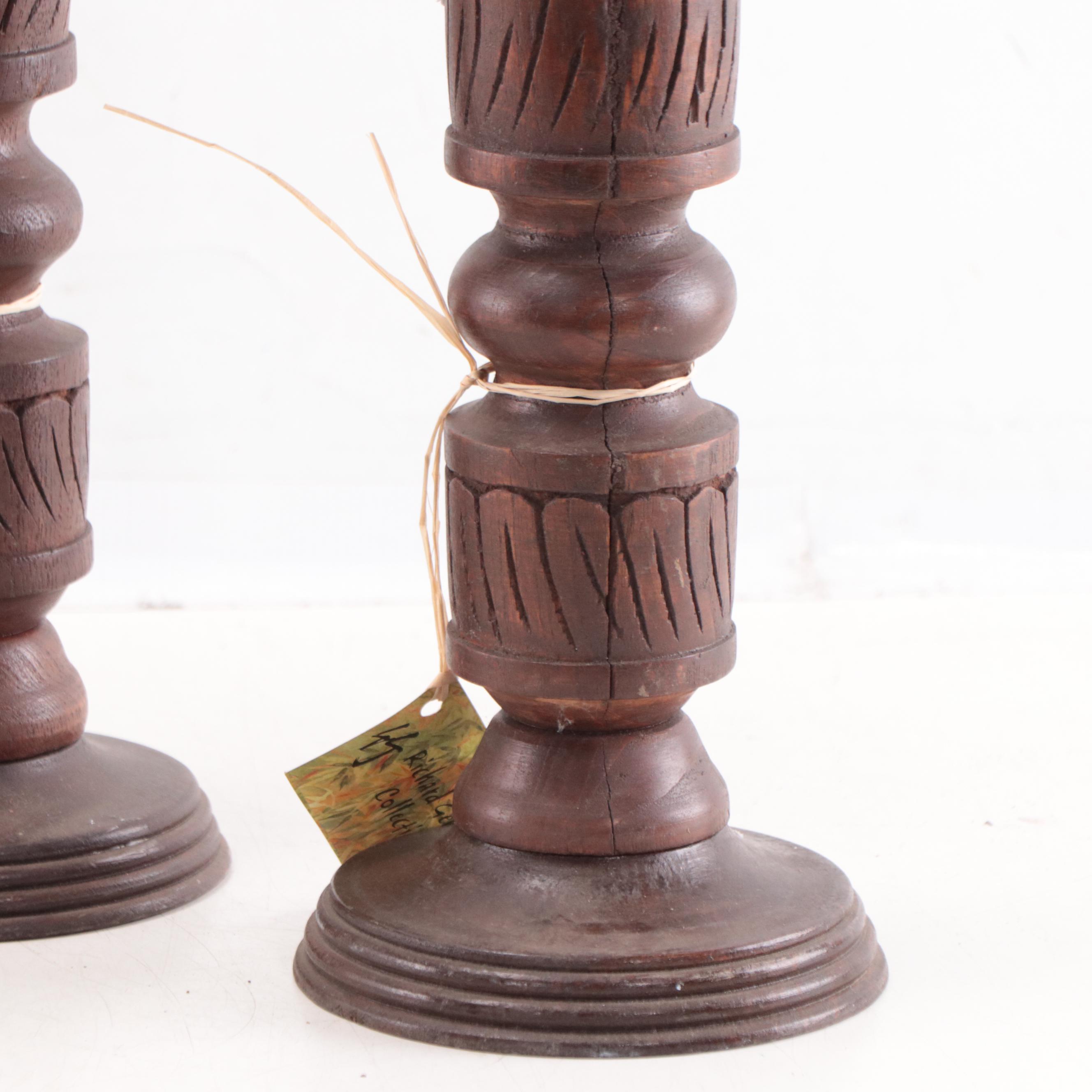 Filipino Spanish-Colonial Style Mahogany Balustrade Candlesticks