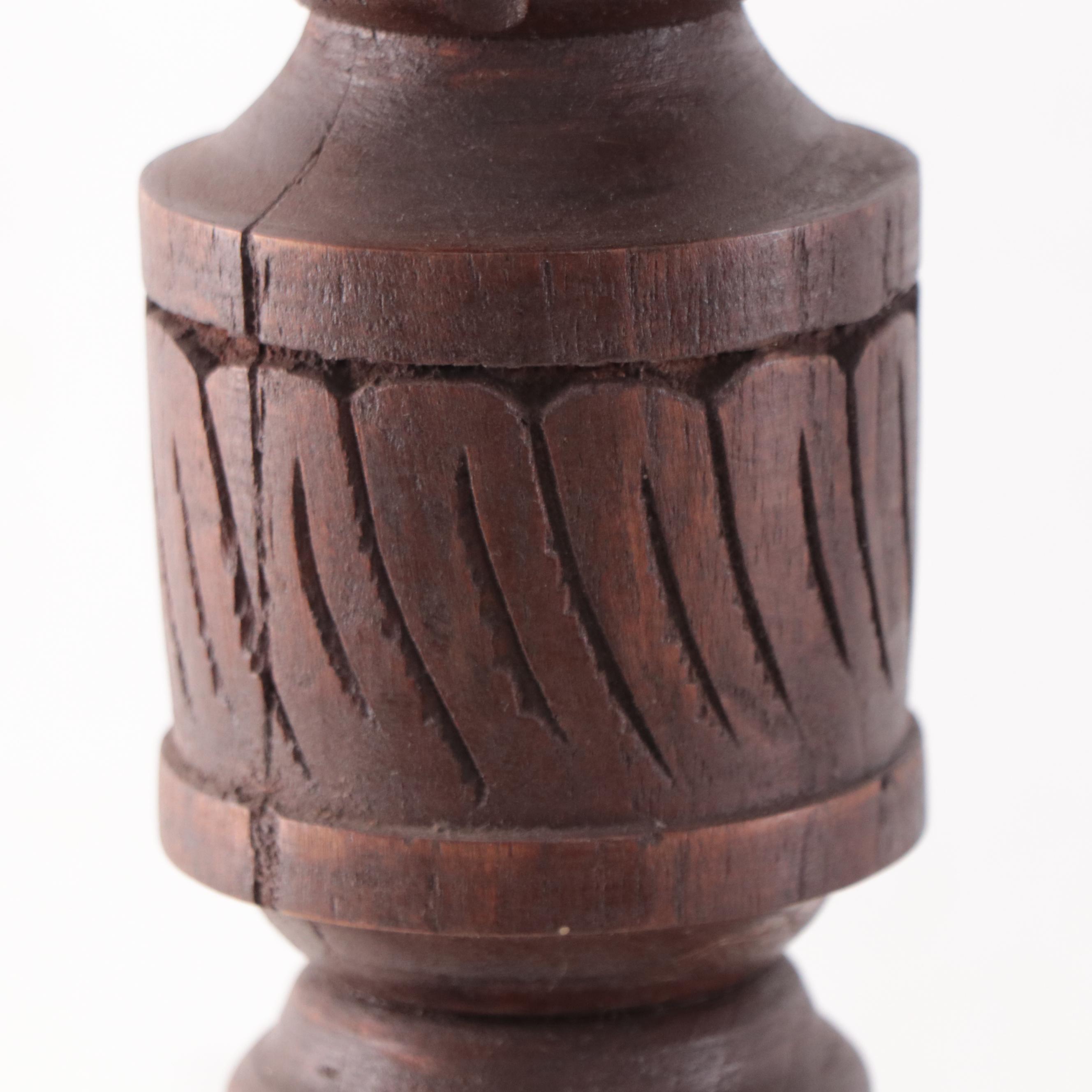 Filipino Spanish-Colonial Style Mahogany Balustrade Candlesticks