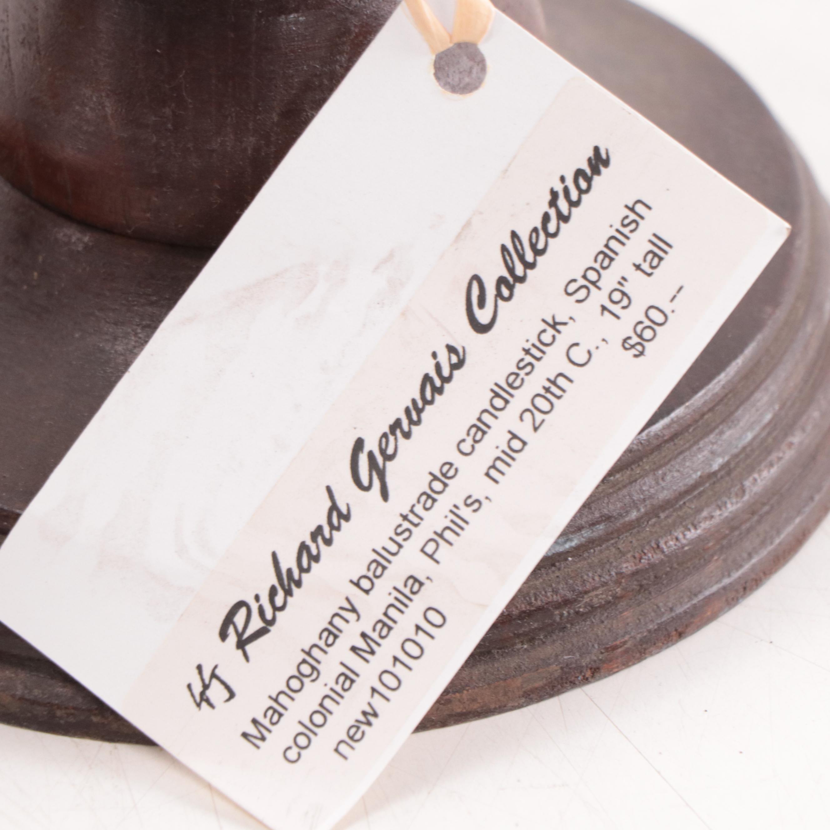 Filipino Spanish-Colonial Style Mahogany Balustrade Candlesticks