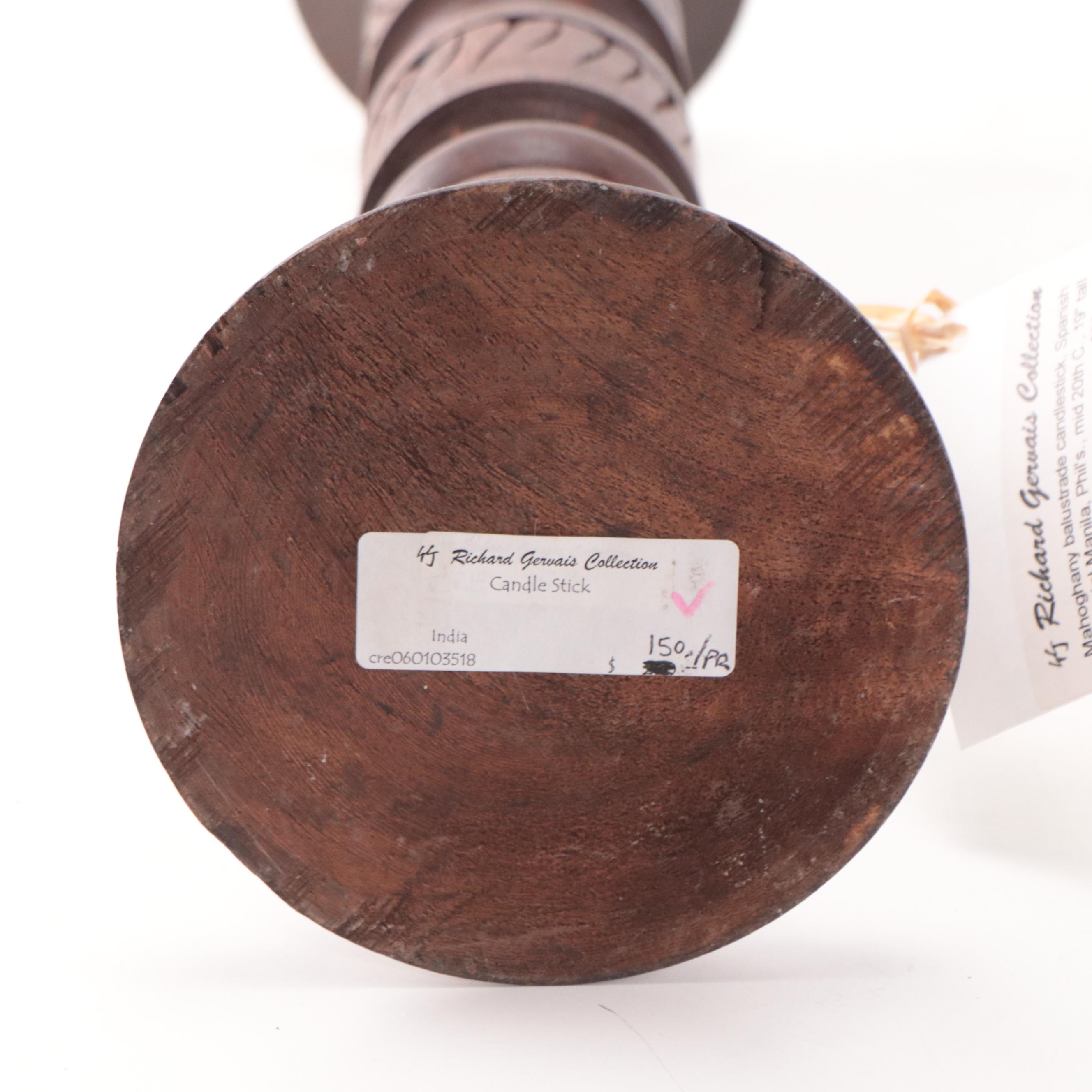 Filipino Spanish-Colonial Style Mahogany Balustrade Candlesticks