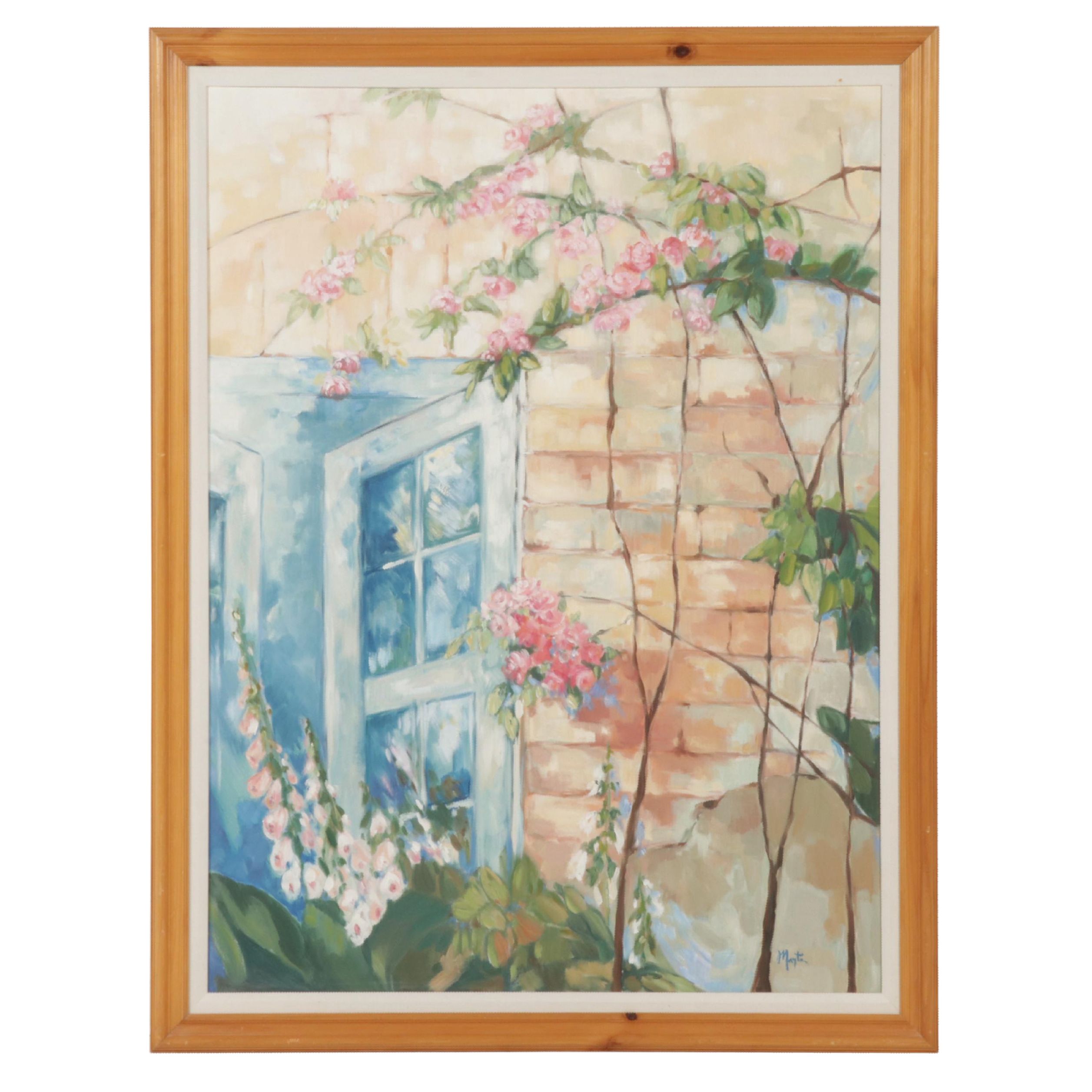 Oil Painting "Open Window," Late 20th Century