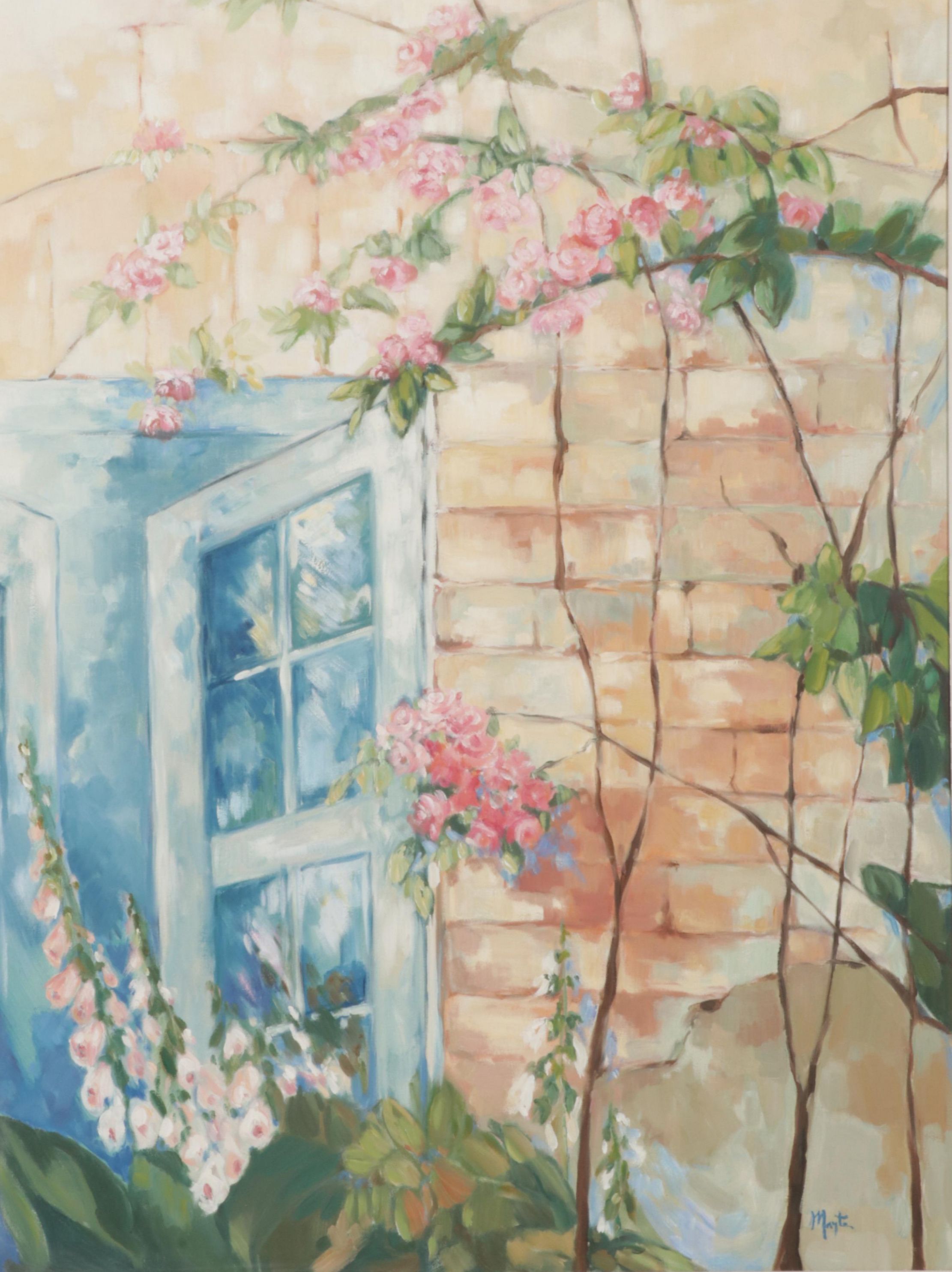Oil Painting "Open Window," Late 20th Century