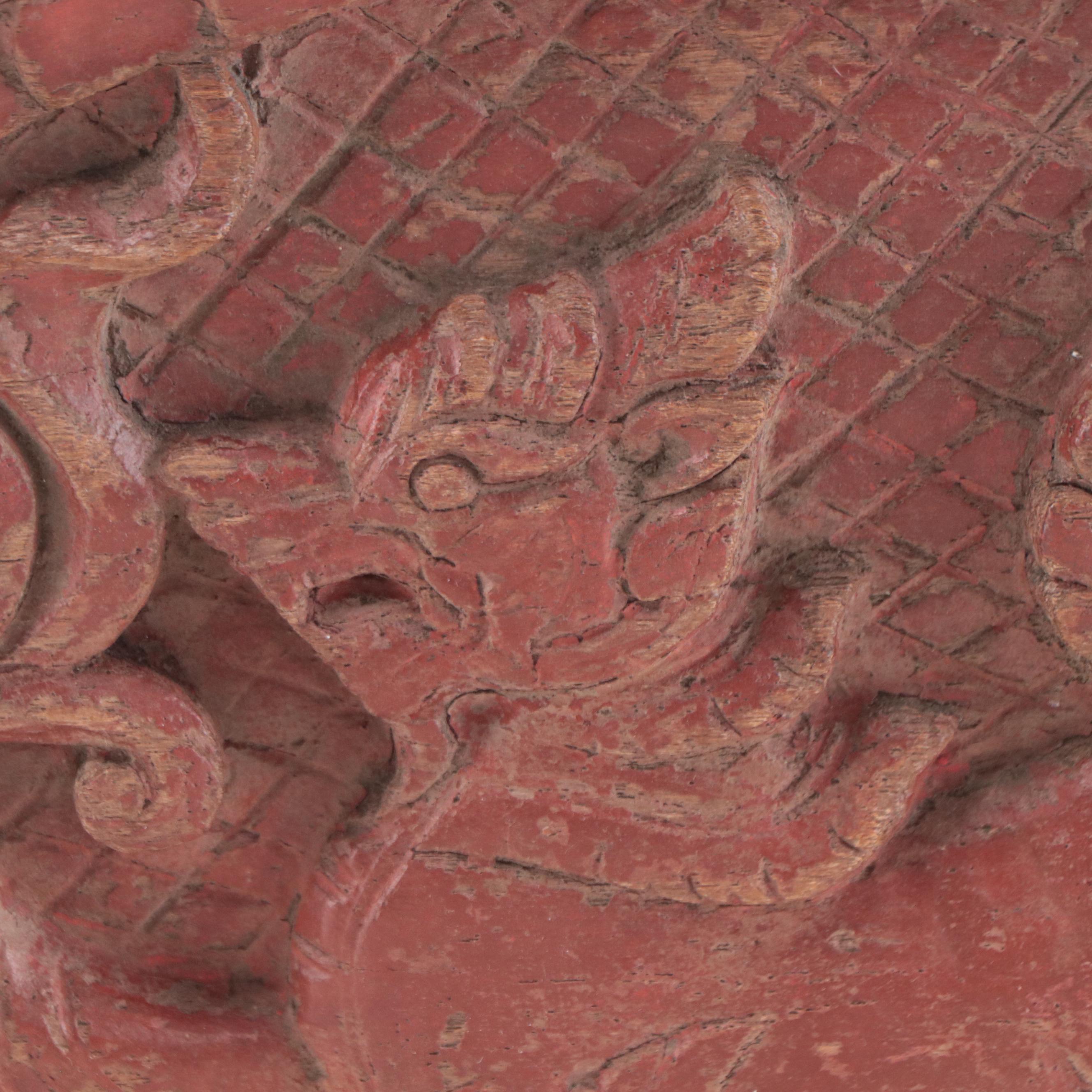 Thai Carved Wood Hinged Storage Box With Singha Motif, 20th Century