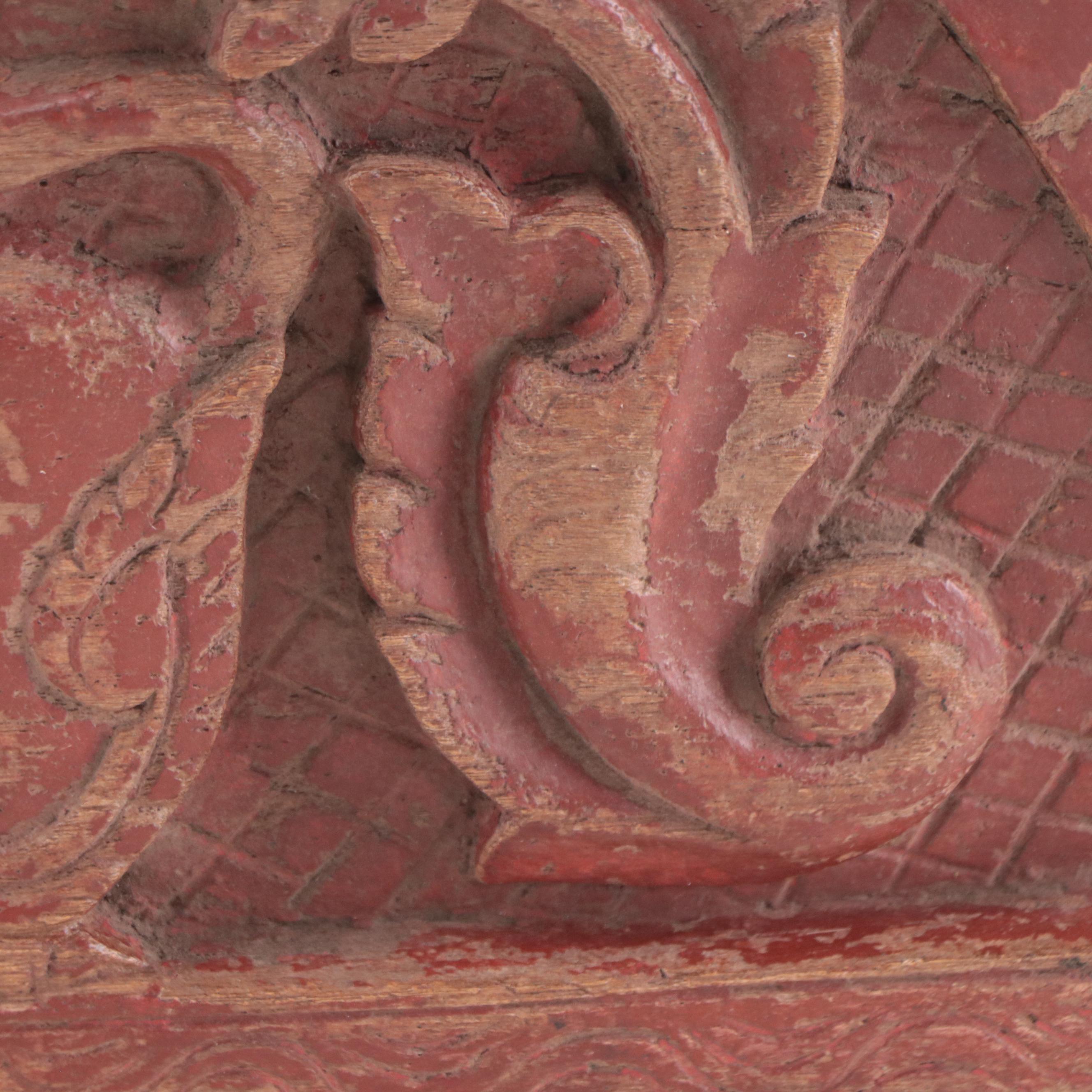 Thai Carved Wood Hinged Storage Box With Singha Motif, 20th Century