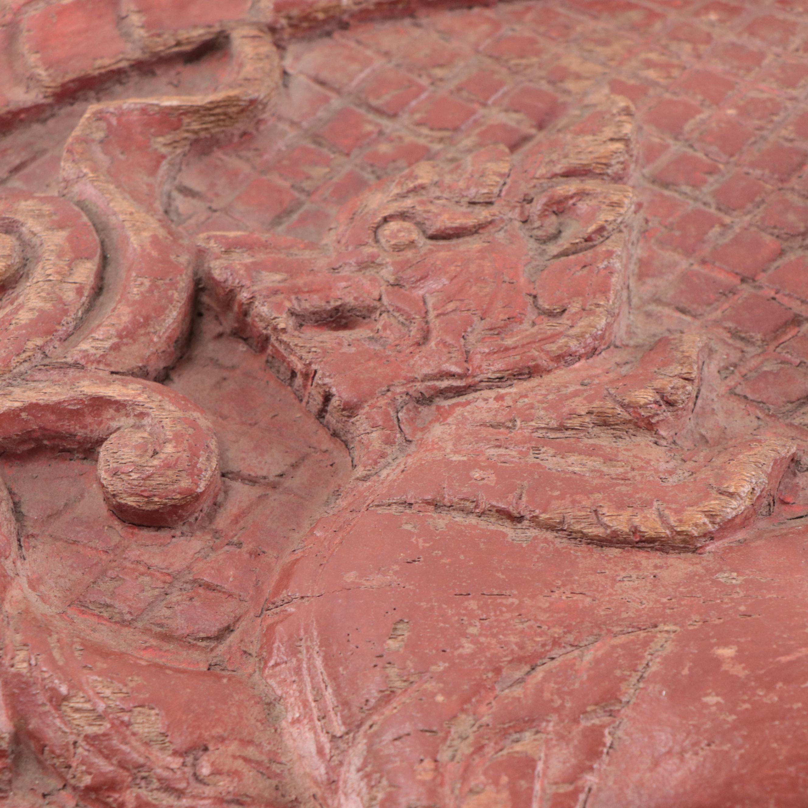 Thai Carved Wood Hinged Storage Box With Singha Motif, 20th Century