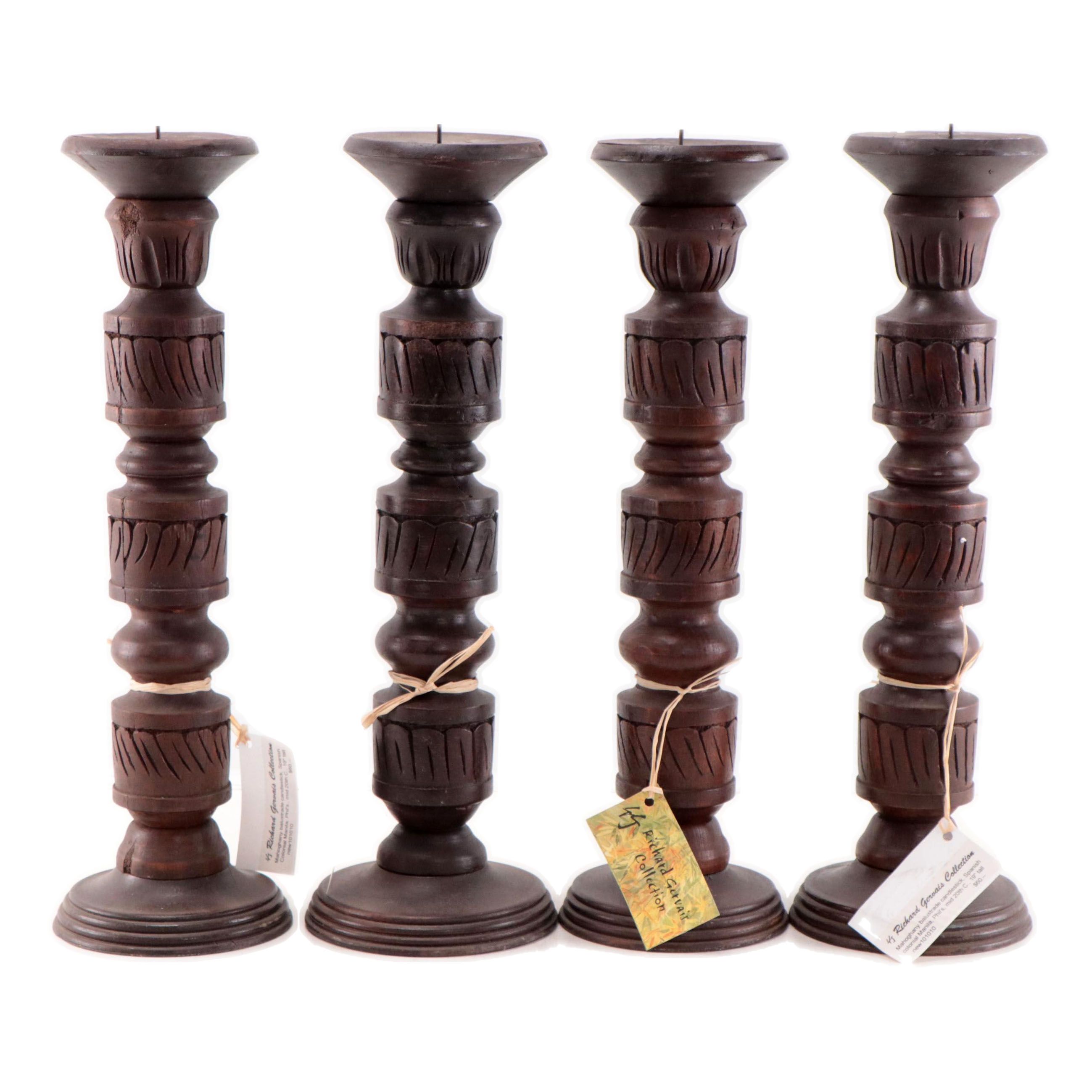 Filipino Spanish-Colonial Style Mahogany Balustrade Candlesticks