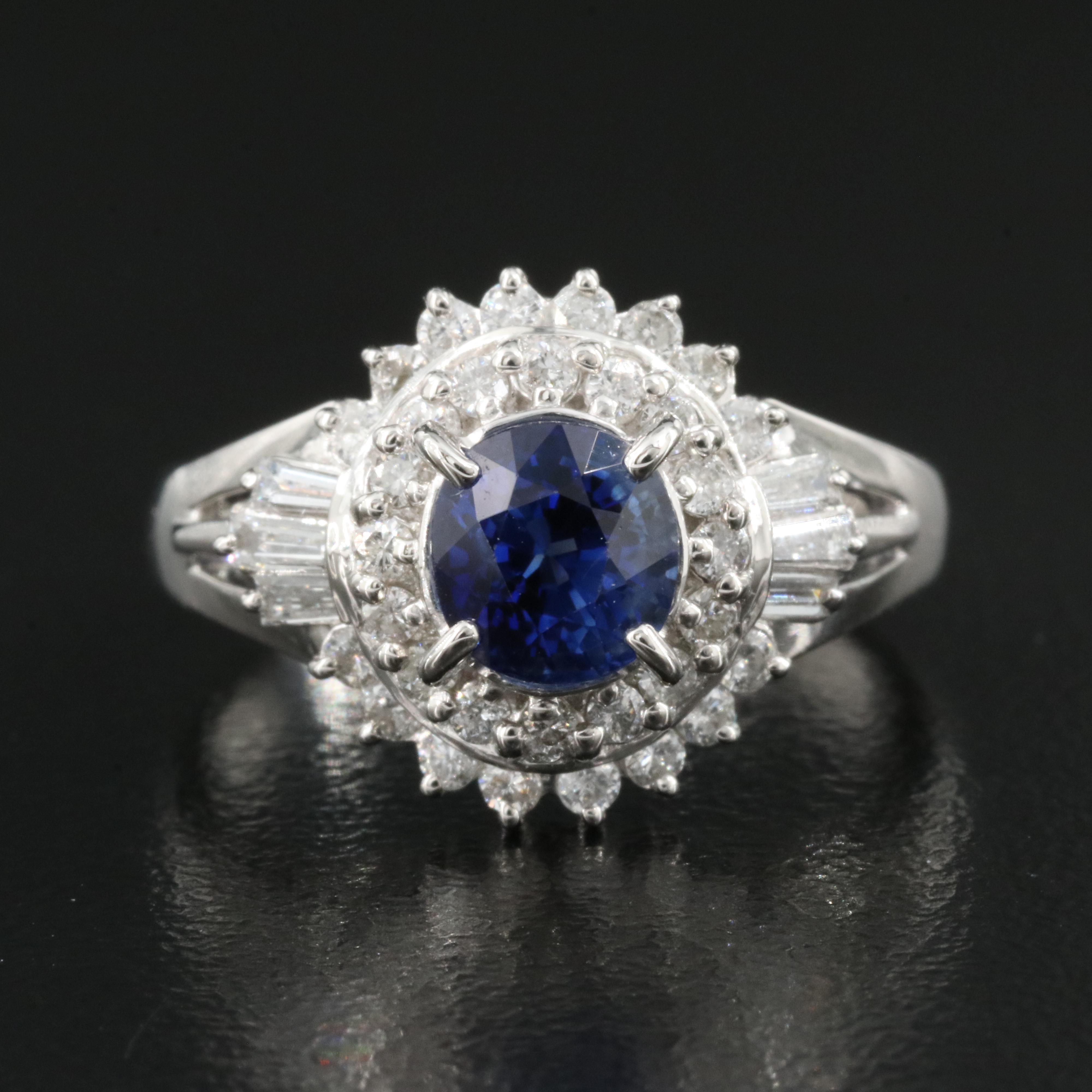 Platinum 1.25 CT Sapphire and Diamond Ring