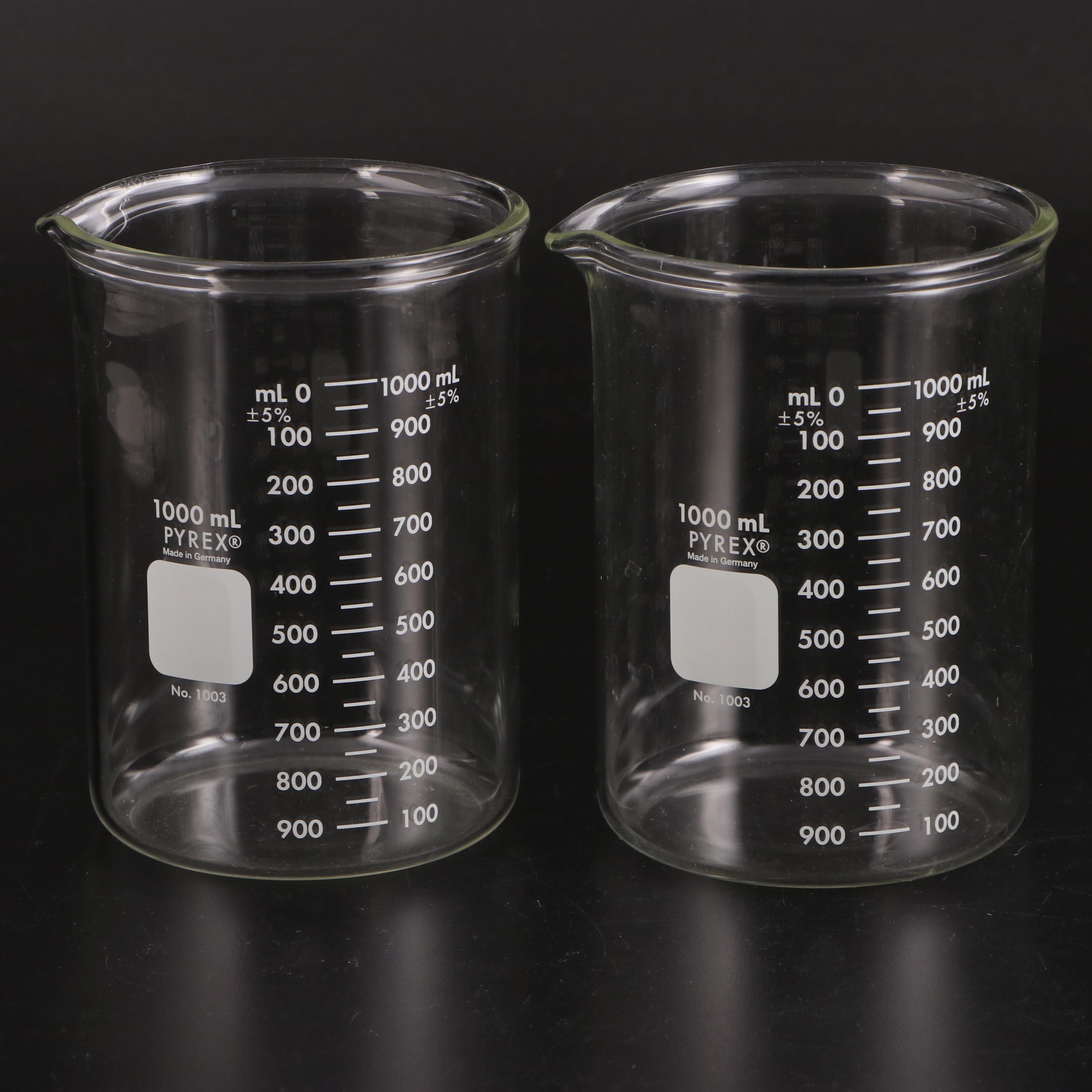 Pyrex Laboratory Glass No. 1000 and No. 1003 Beakers with Funnels