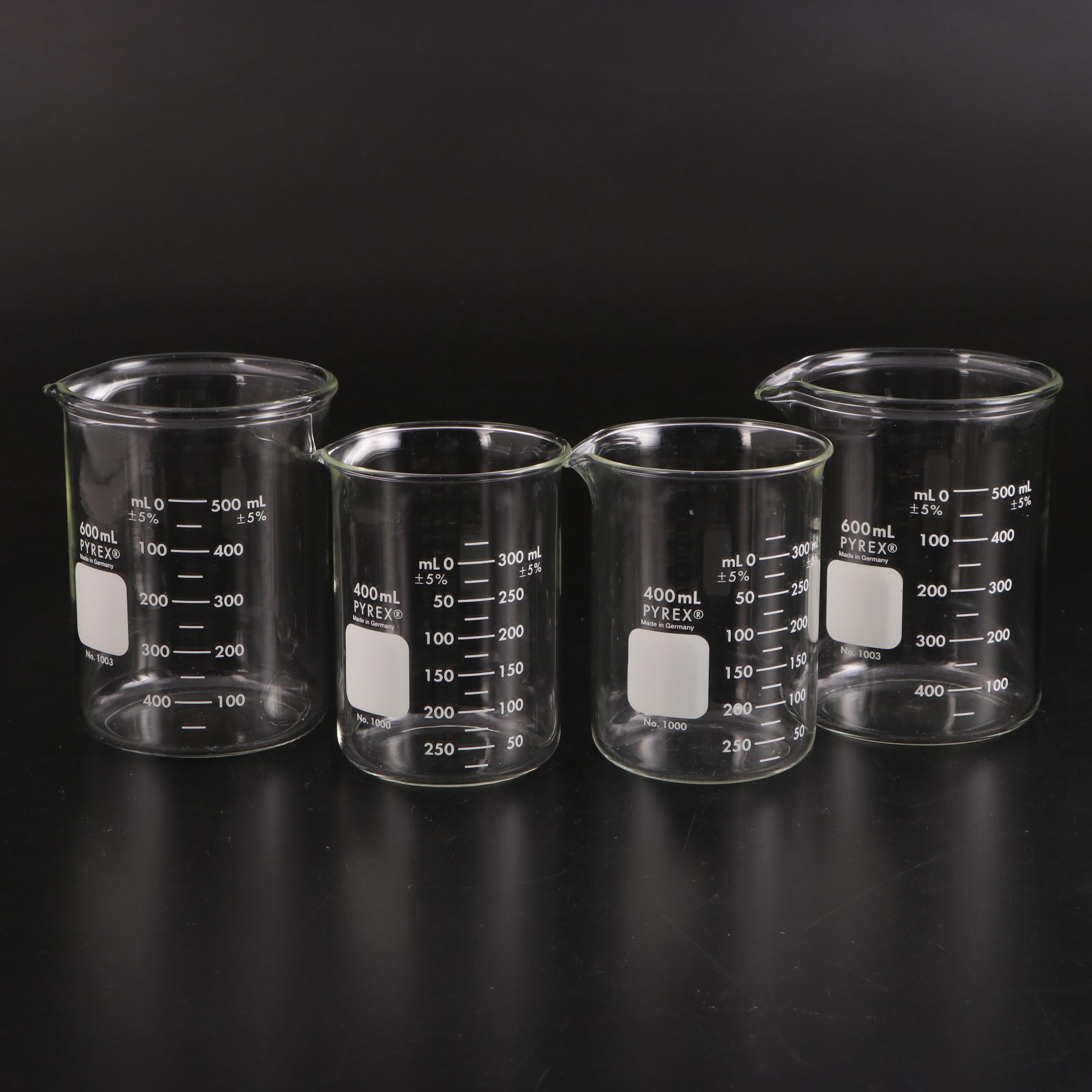Pyrex Laboratory Glass No. 1000 and No. 1003 Beakers with Funnels