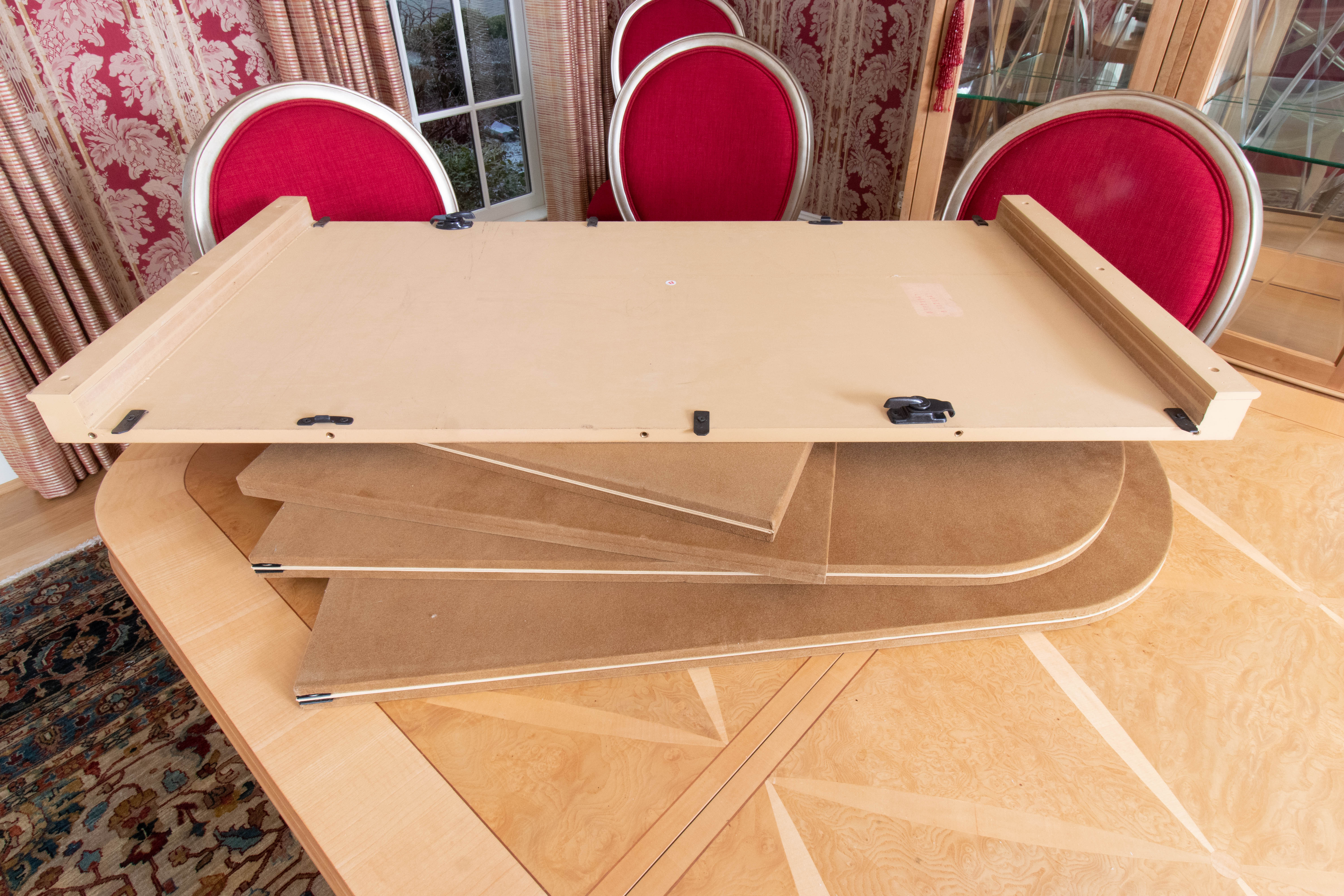 Thomasville "Bogart Luxe" Ash Burl Dining Table and Silver-Gilt Chairs