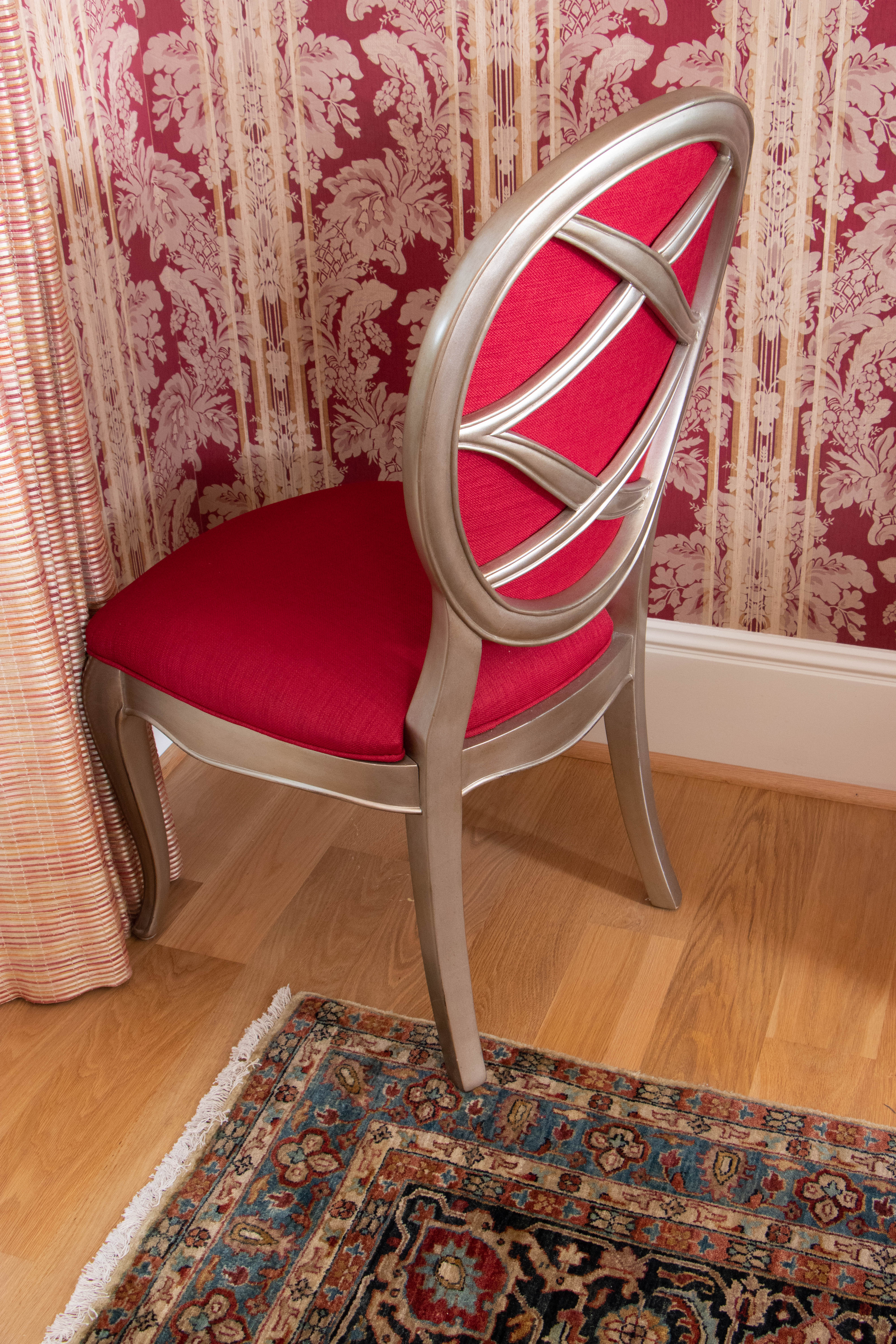 Thomasville "Bogart Luxe" Ash Burl Dining Table and Silver-Gilt Chairs