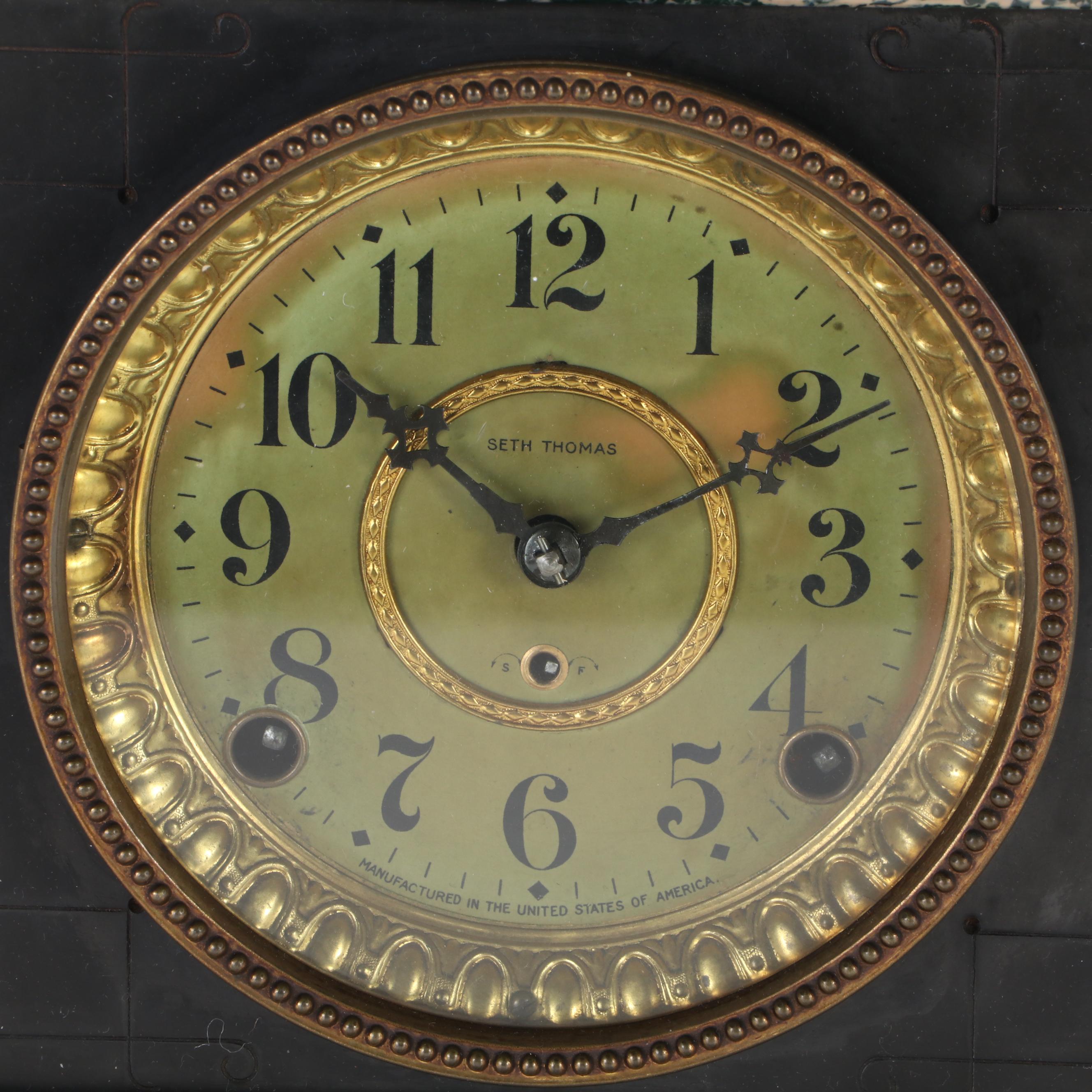 Seth Thomas Adamantine Lions Head Mantel Clock, Late 19th Century