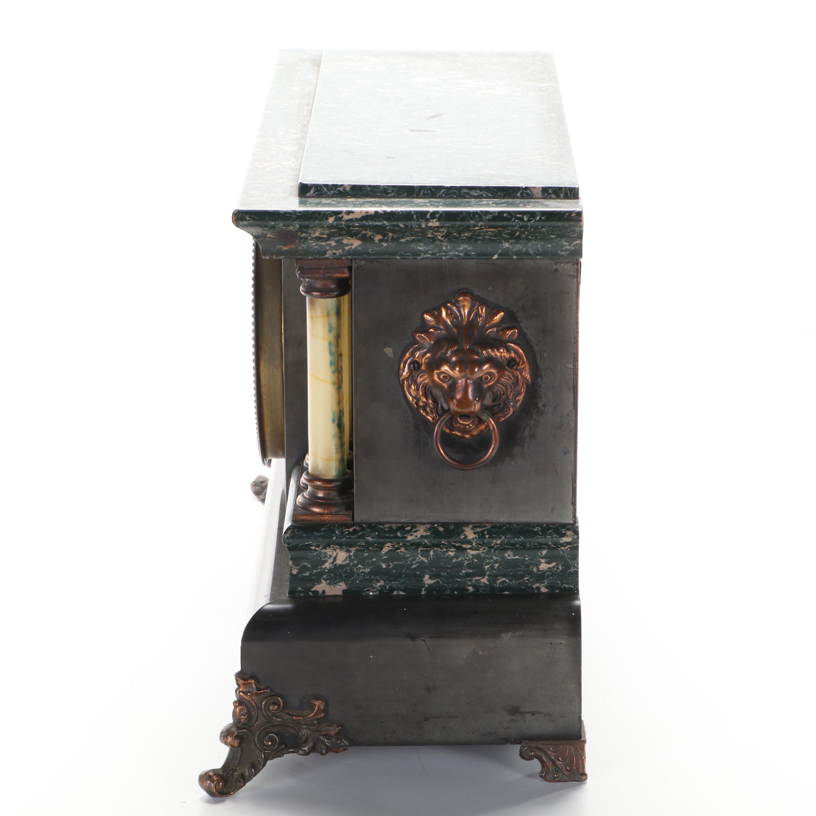 Seth Thomas Adamantine Lions Head Mantel Clock, Late 19th Century