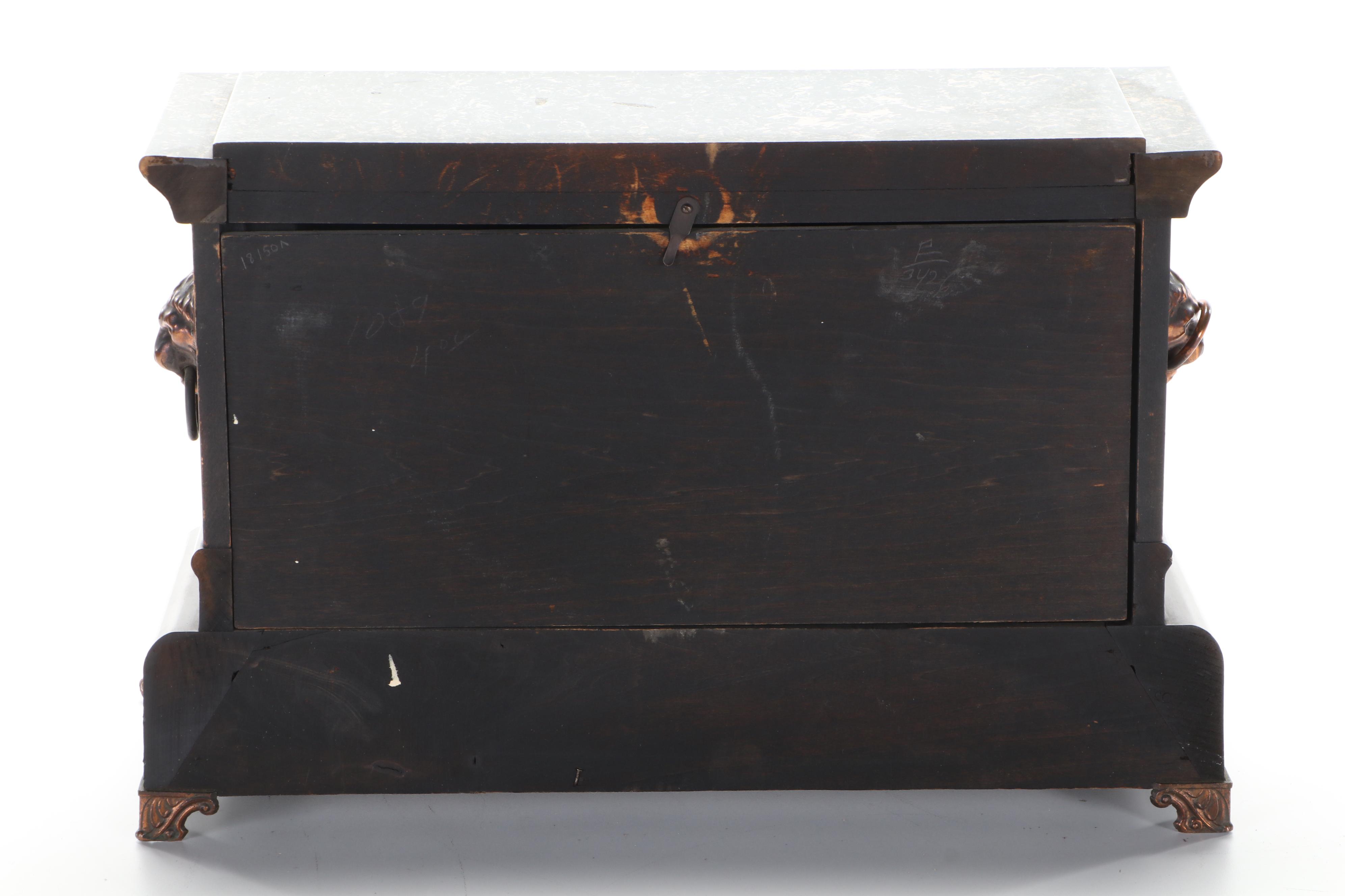 Seth Thomas Adamantine Lions Head Mantel Clock, Late 19th Century