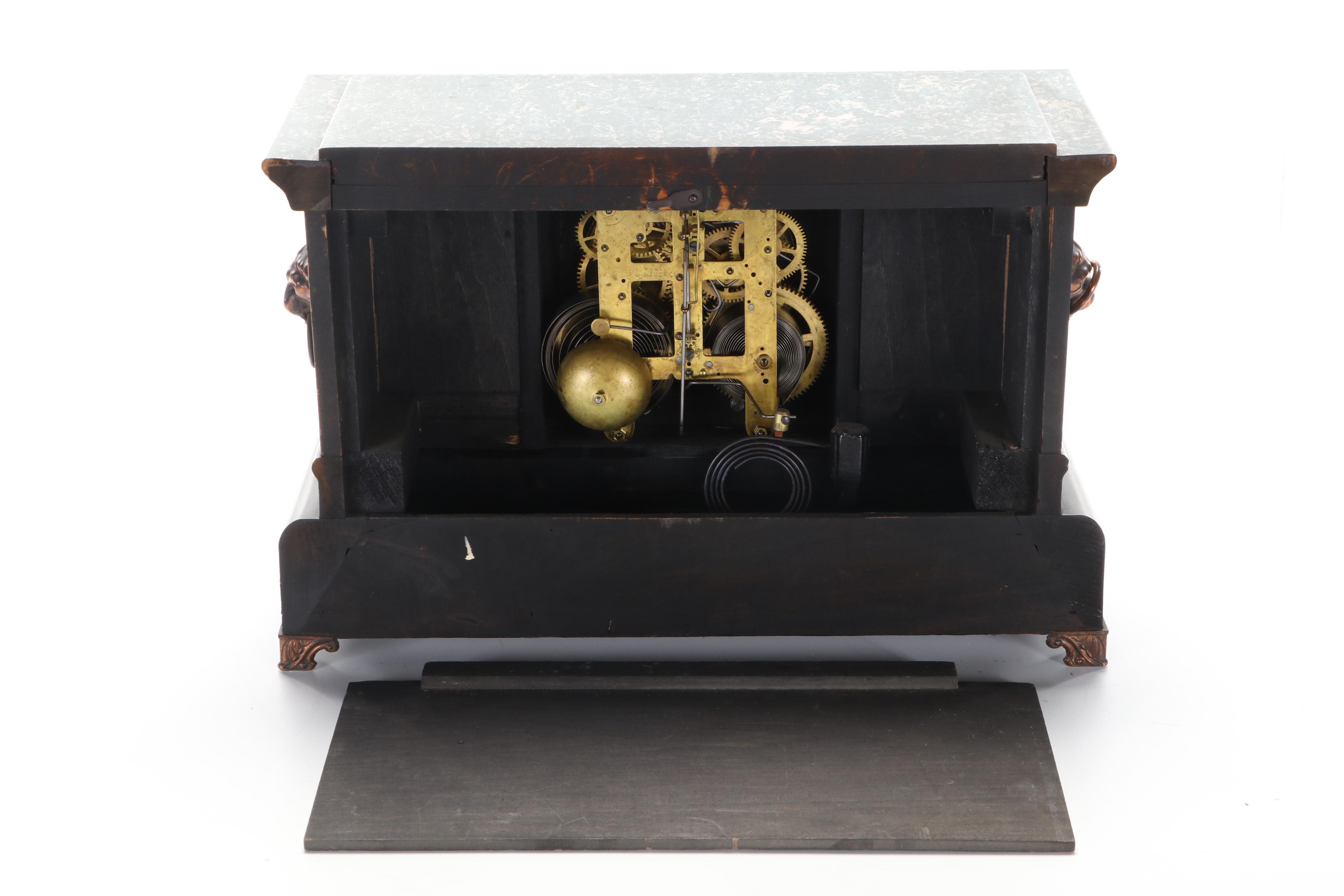 Seth Thomas Adamantine Lions Head Mantel Clock, Late 19th Century