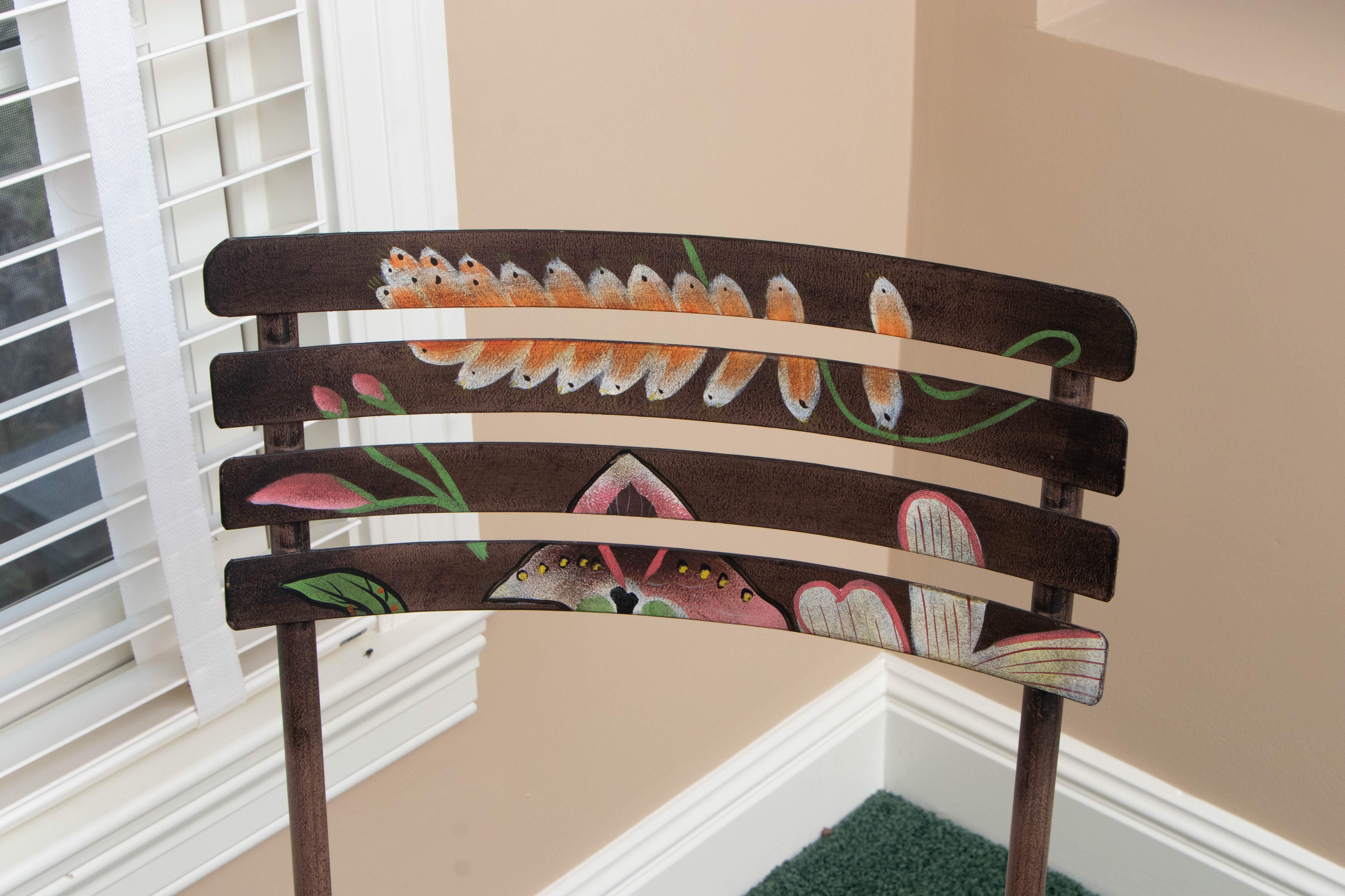 Resin Wicker Patio Table With Hand-Painted Folding Slat Chairs