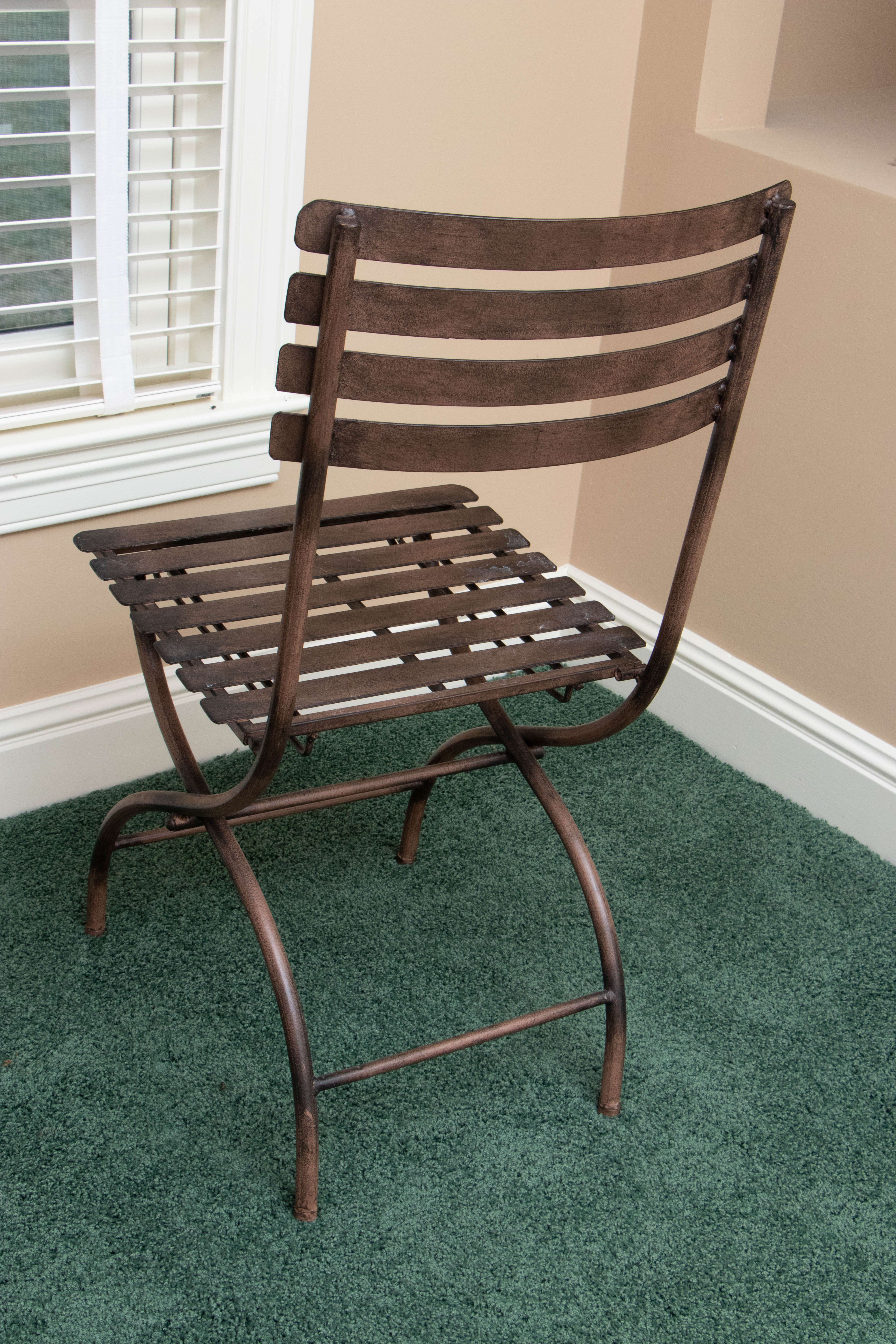 Resin Wicker Patio Table With Hand-Painted Folding Slat Chairs