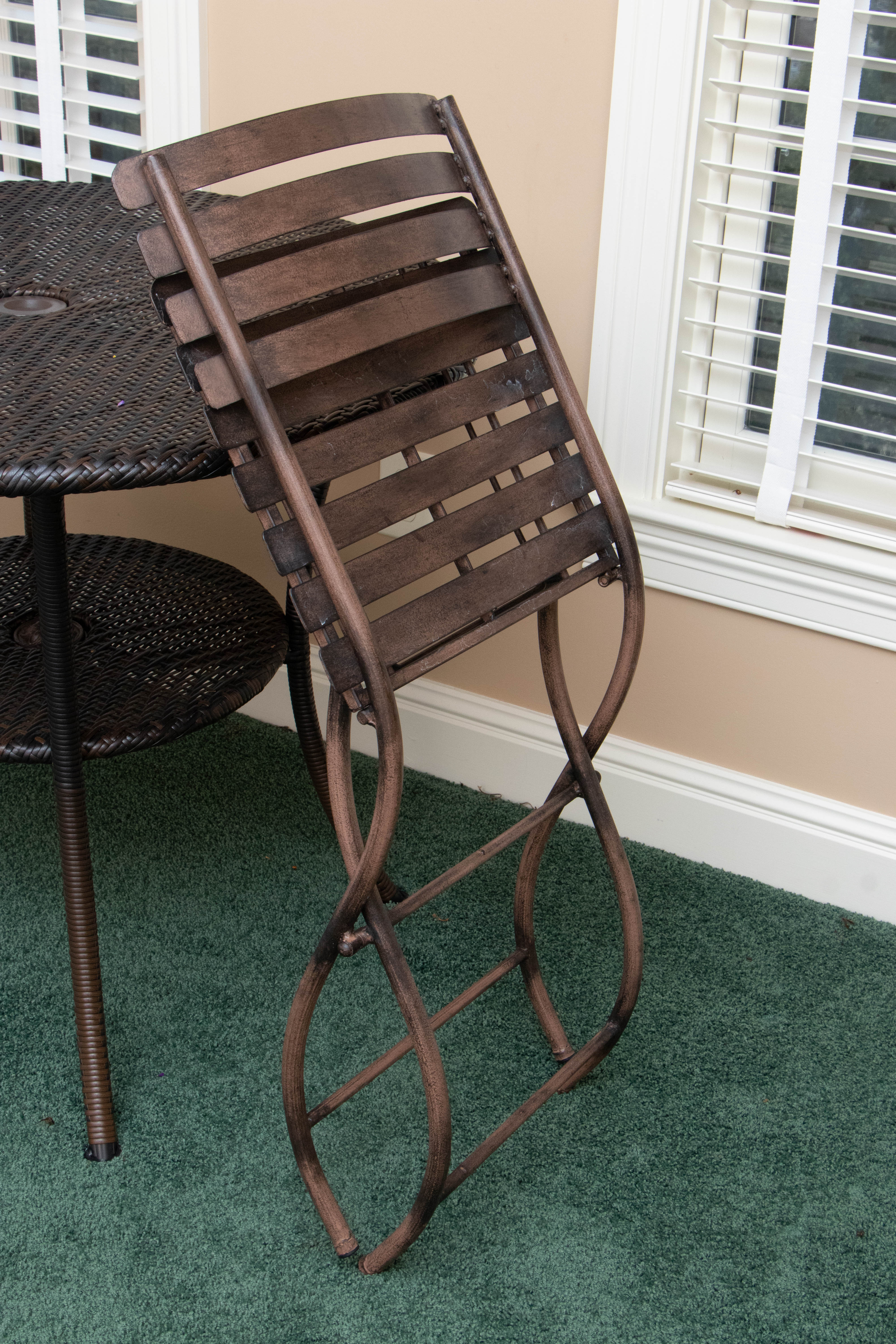 Resin Wicker Patio Table With Hand-Painted Folding Slat Chairs