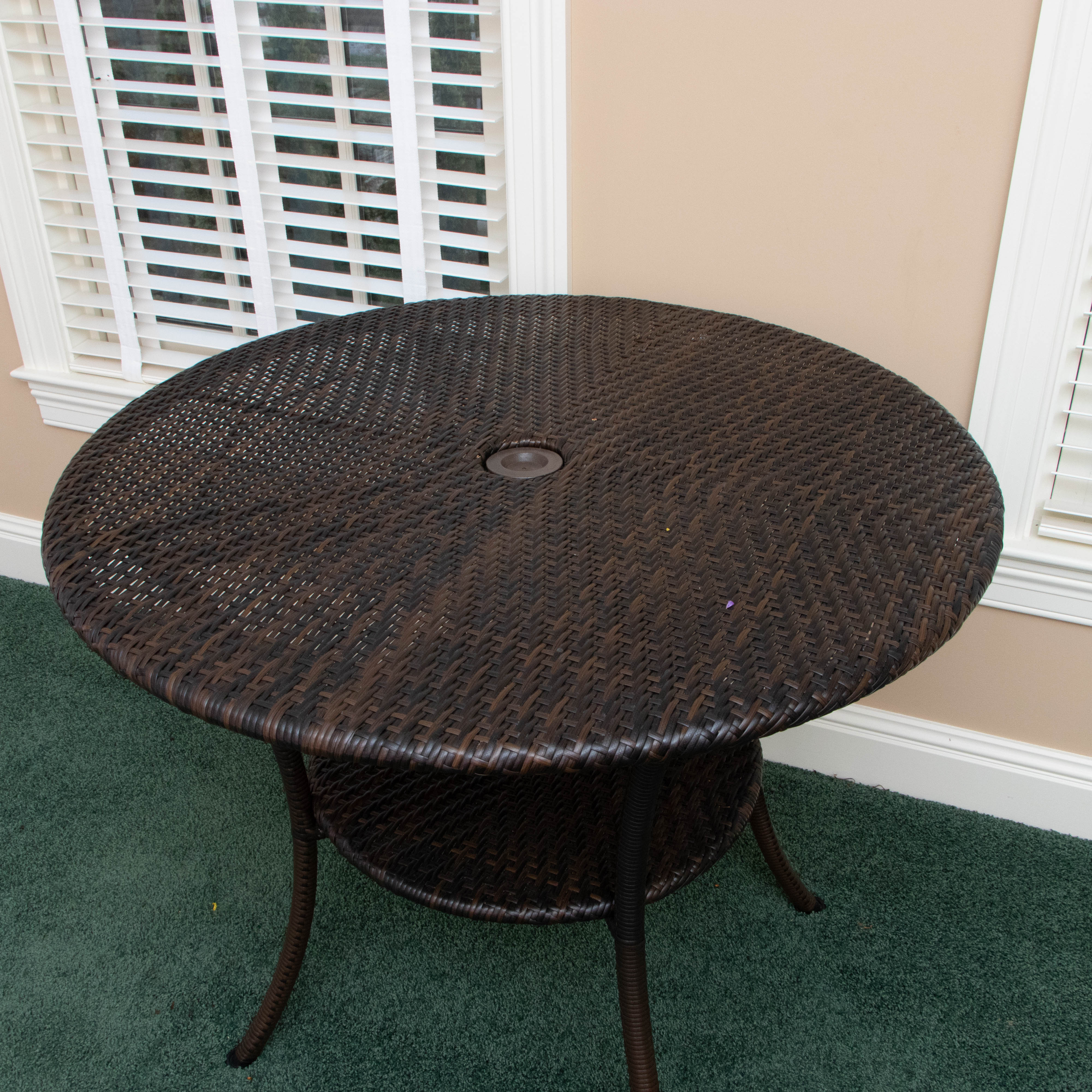 Resin Wicker Patio Table With Hand-Painted Folding Slat Chairs