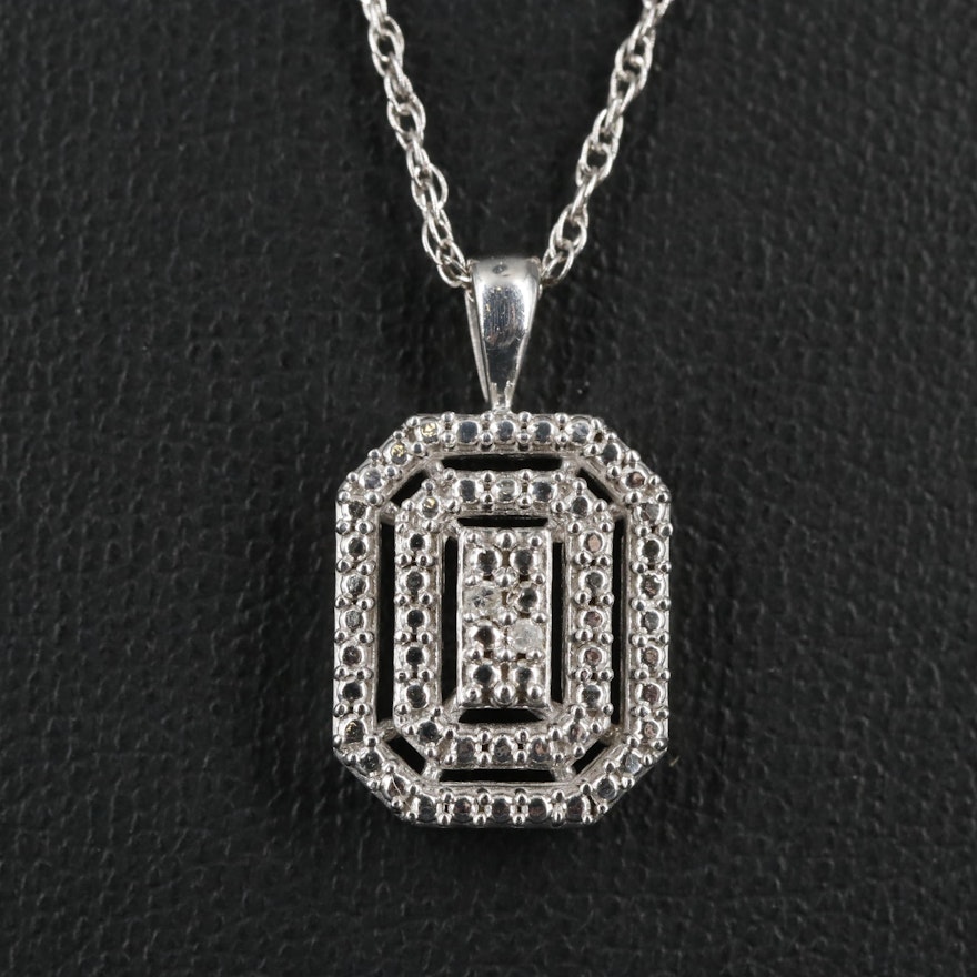 Sterling Diamond Rectangular Cluster Pendant Necklace
