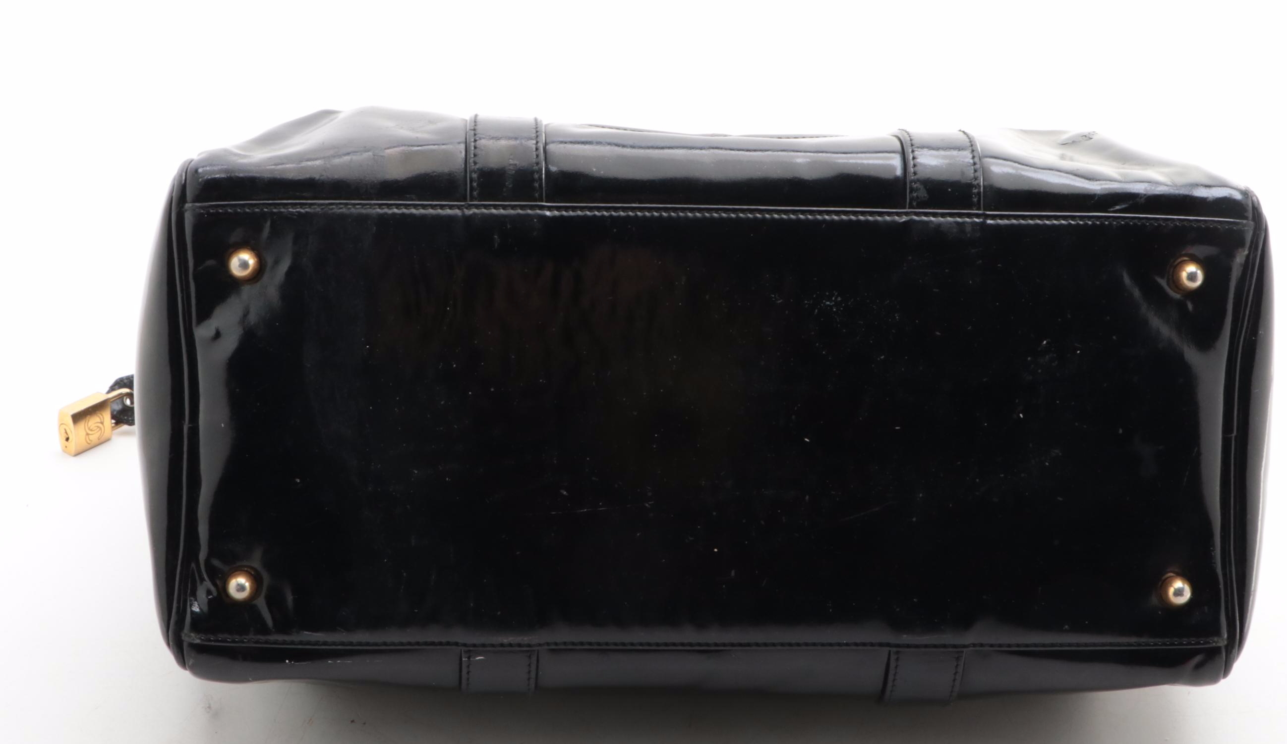 Chanel CC Boston Bag in Black Patent Leather