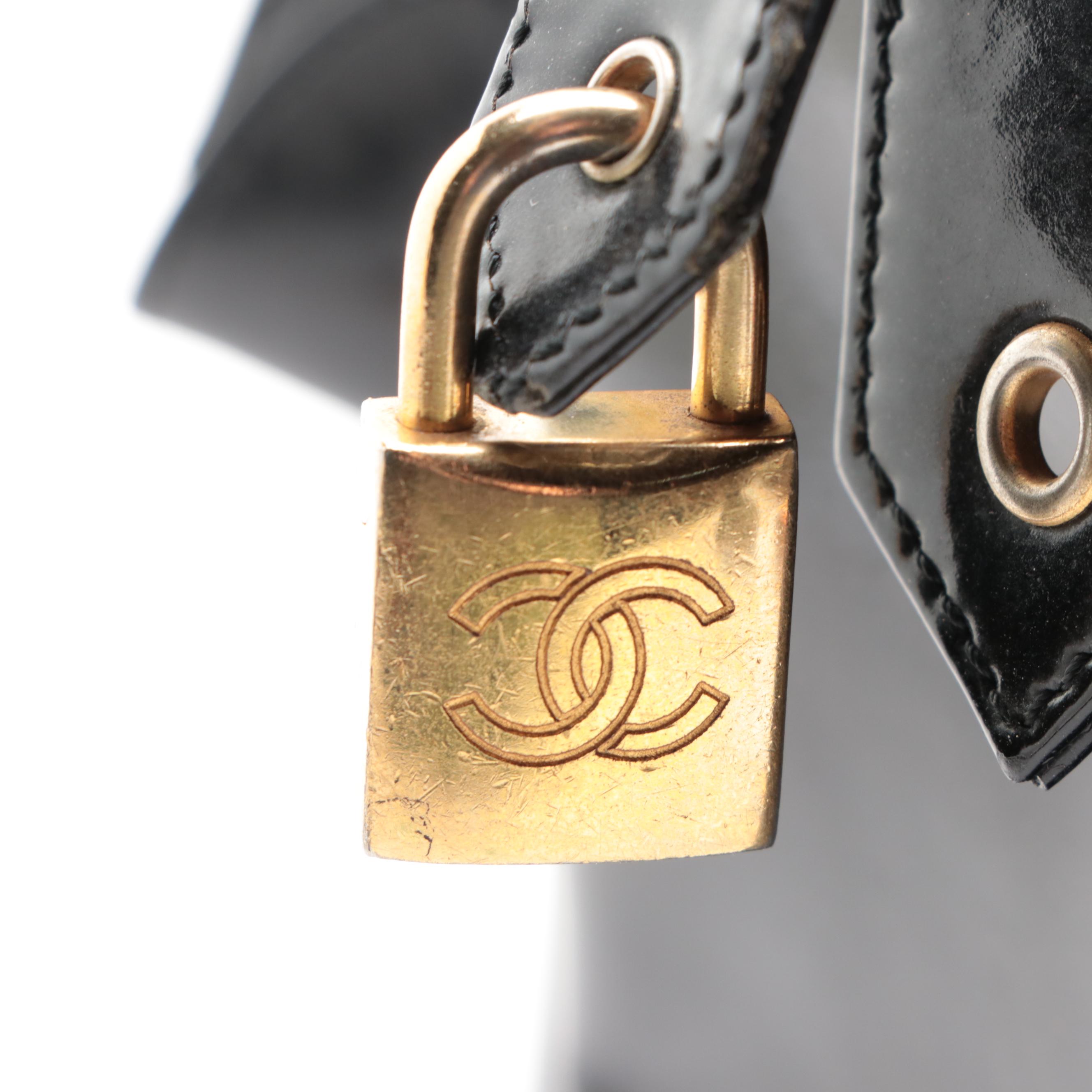 Chanel CC Boston Bag in Black Patent Leather