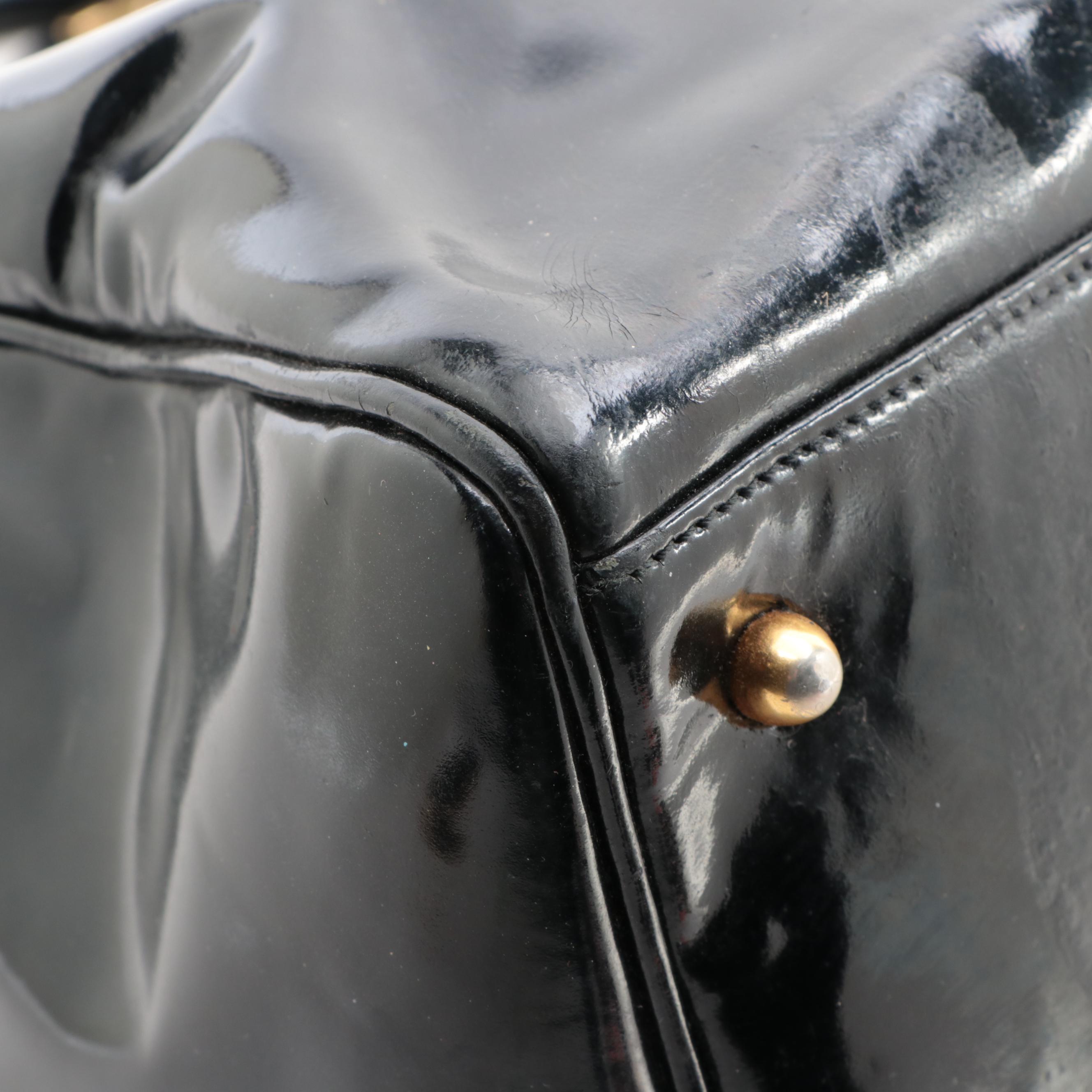 Chanel CC Boston Bag in Black Patent Leather