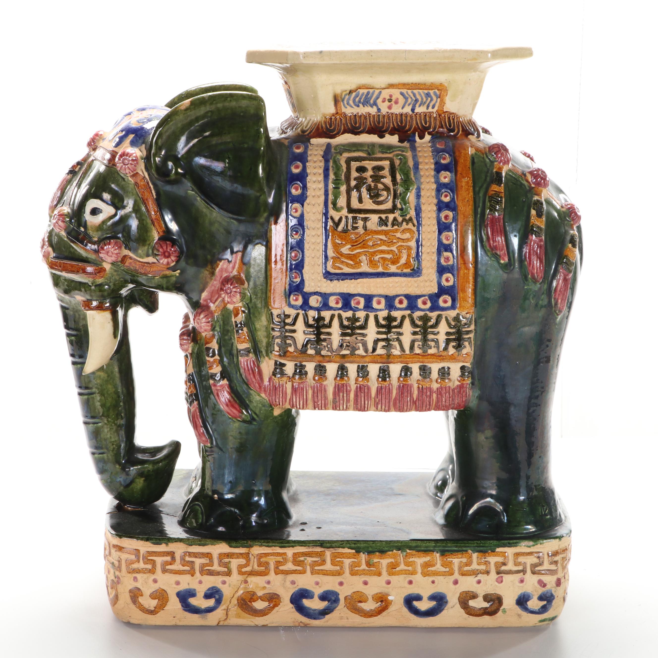 East Asian Glazed Earthenware Elephant Garden Seat