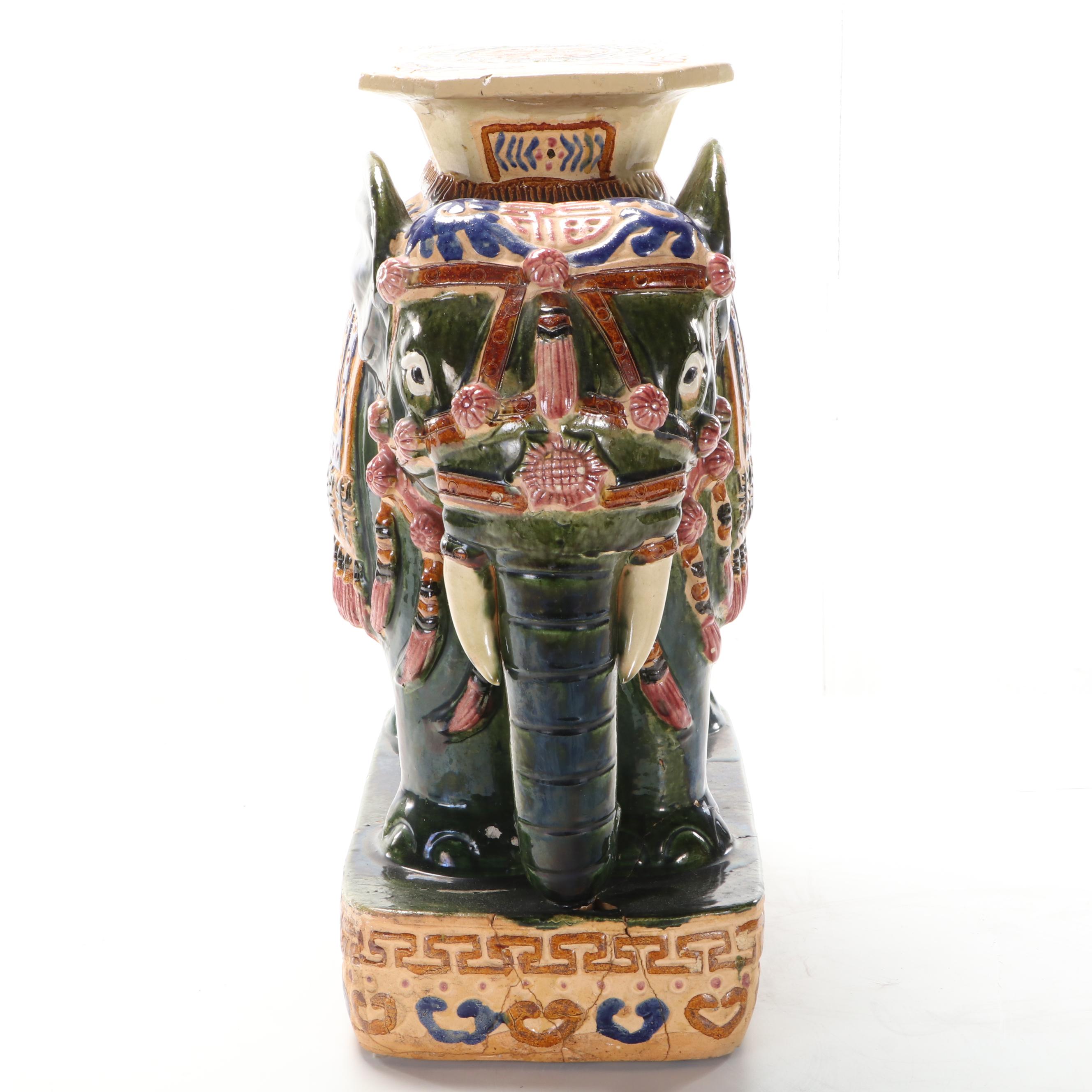 East Asian Glazed Earthenware Elephant Garden Seat