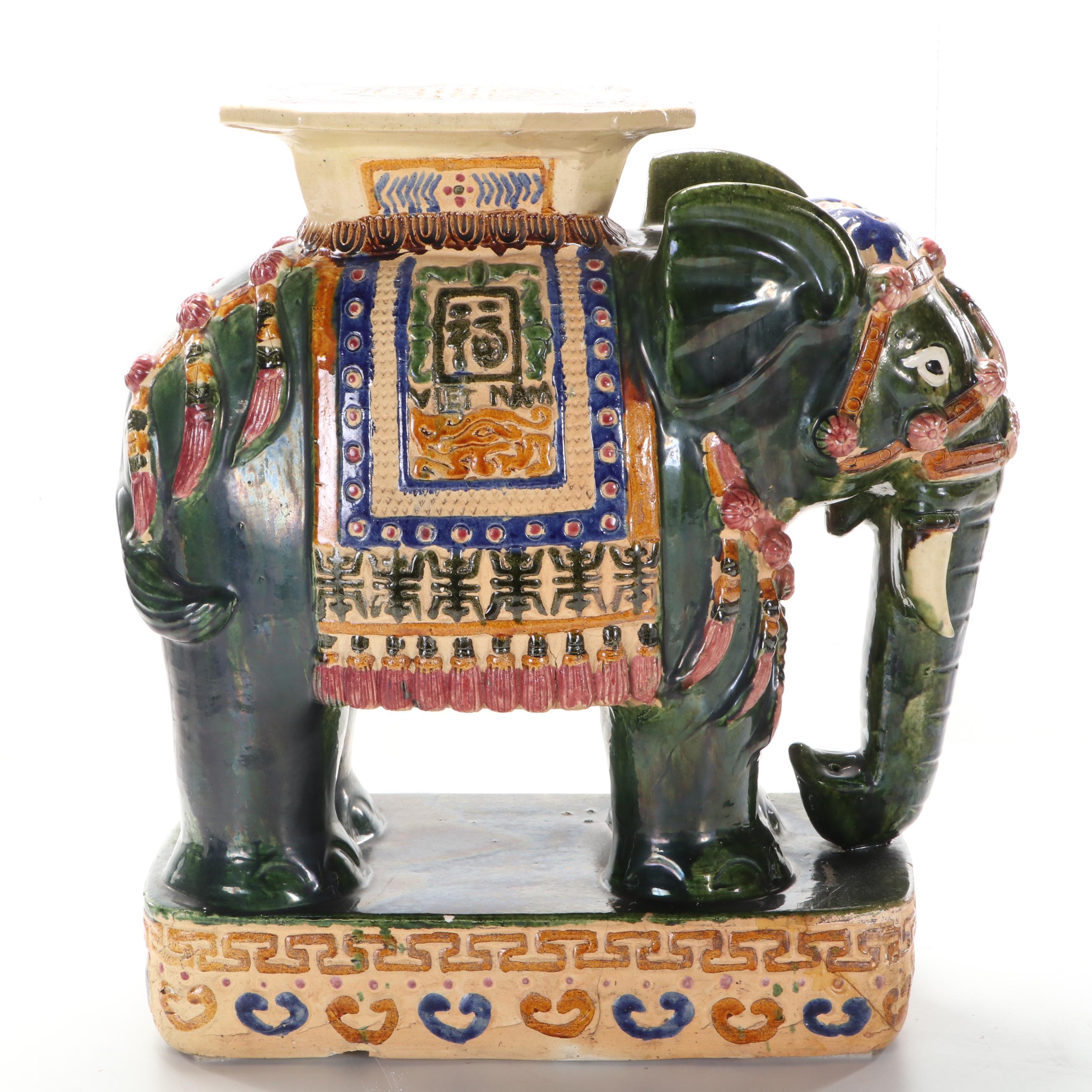 East Asian Glazed Earthenware Elephant Garden Seat