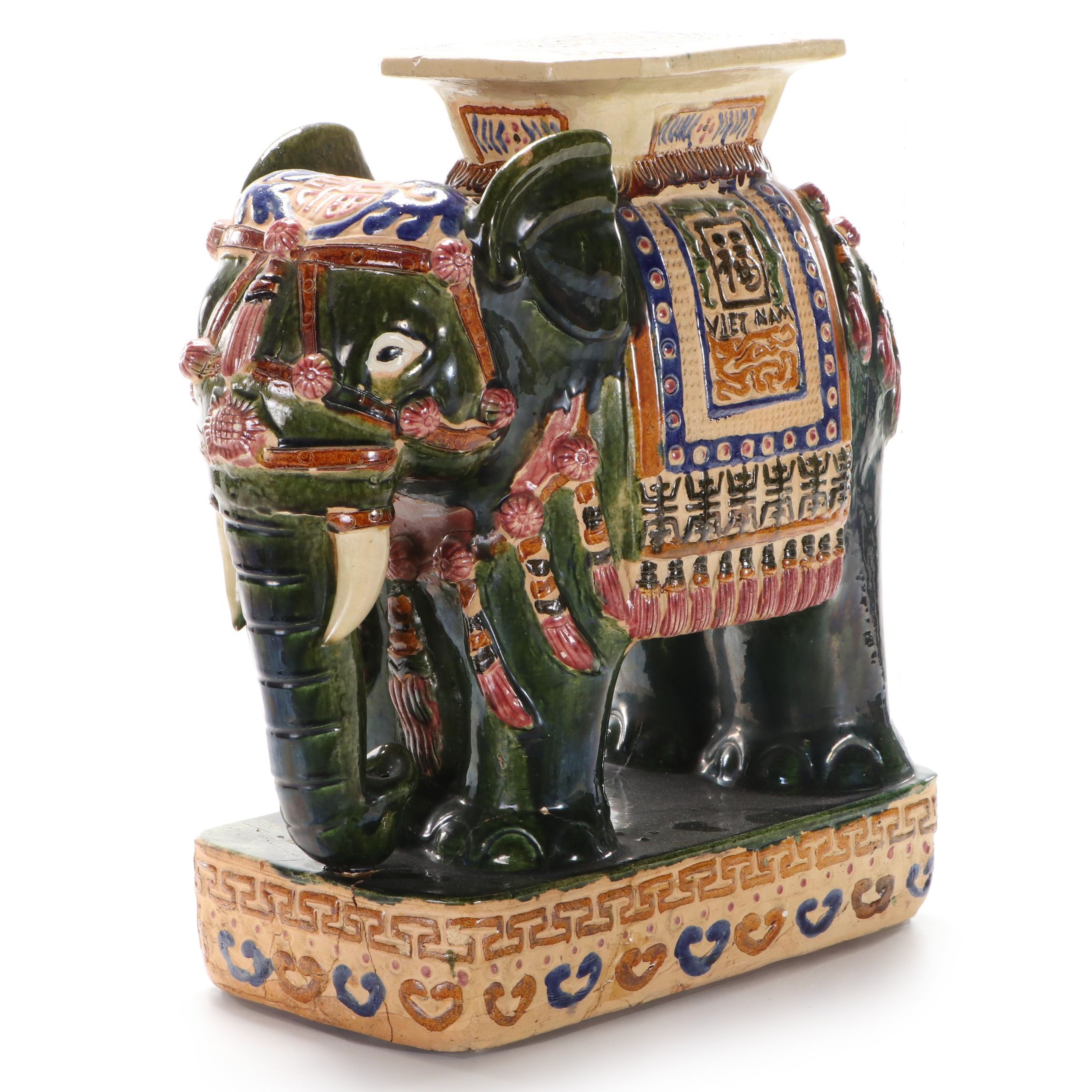 East Asian Glazed Earthenware Elephant Garden Seat