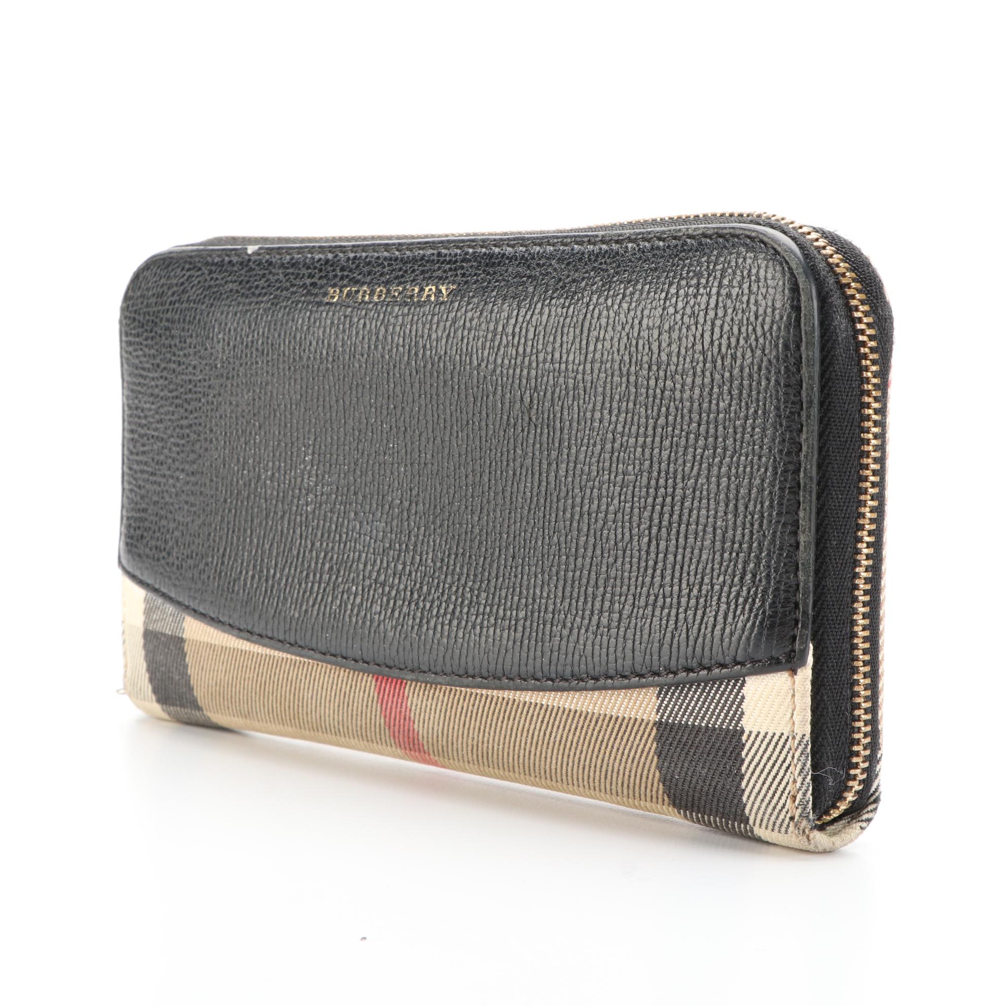 Burberry Zip-Around Wallet in Giant House Check Canvas and Leather with Box