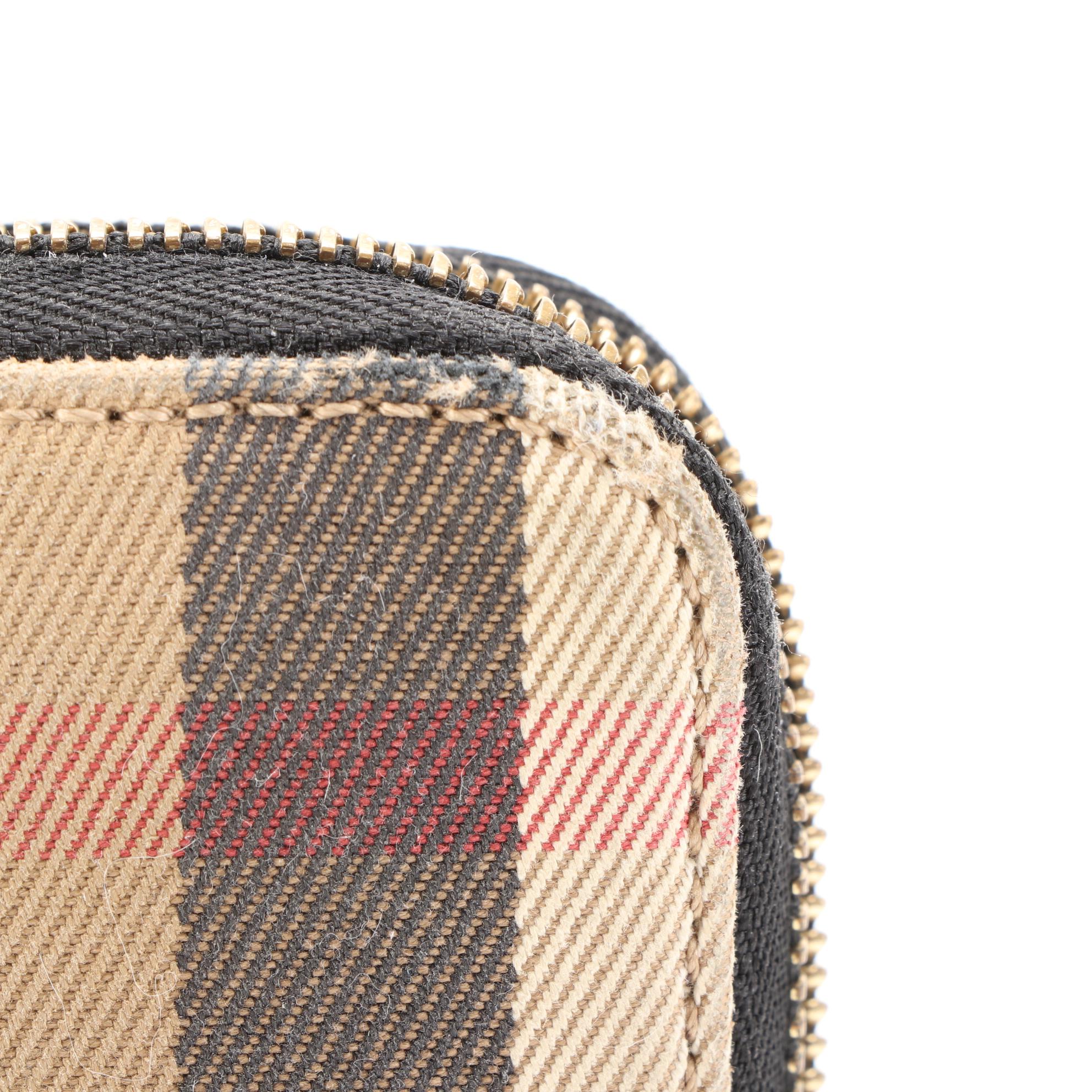 Burberry Zip-Around Wallet in Giant House Check Canvas and Leather with Box