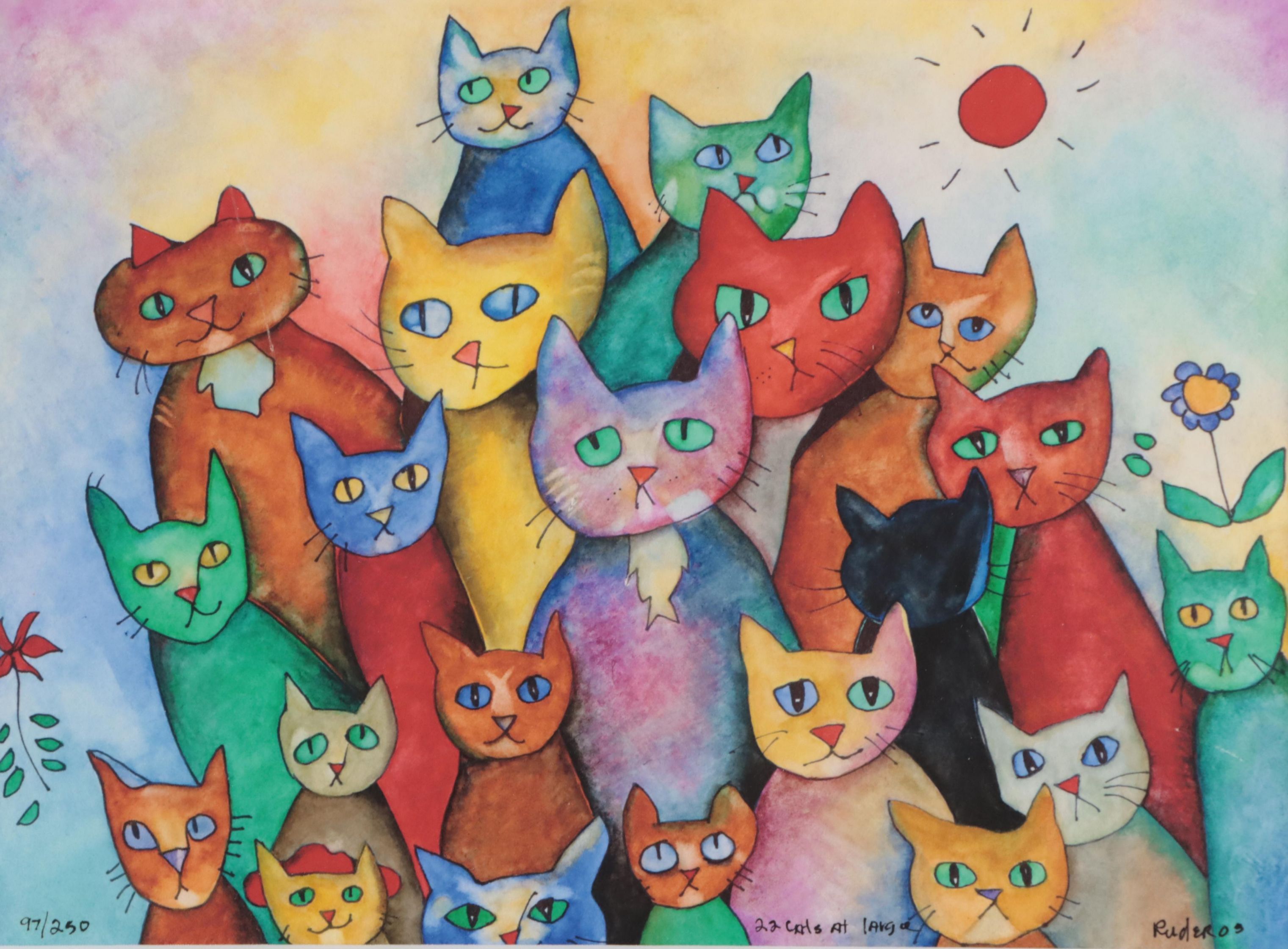 Samuel Ruder Giclée "22 Cats At Large," 2005