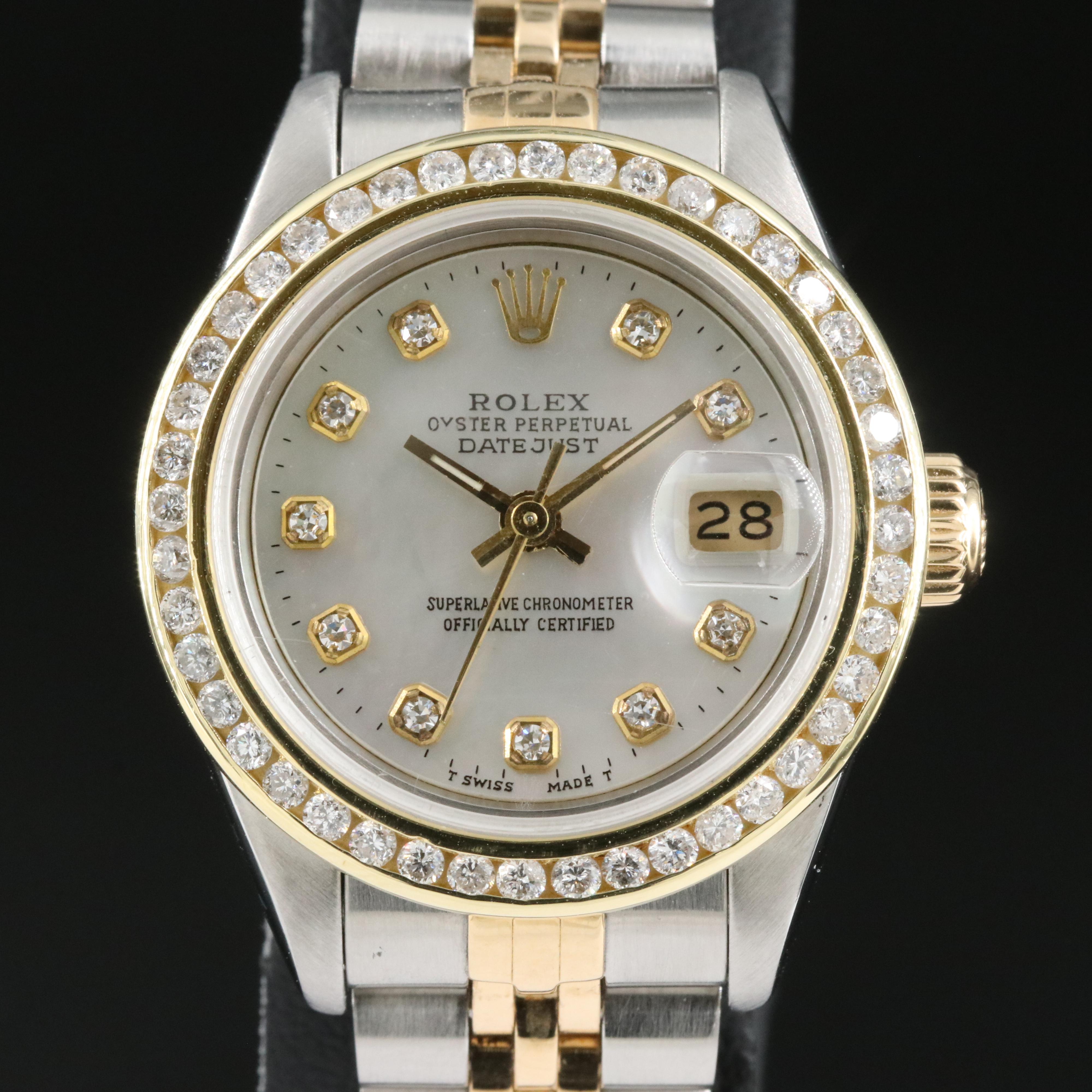 1996 Rolex Oyster Perpetual 1.01 CTW Diamond Dial and Bezel Datejust Watch