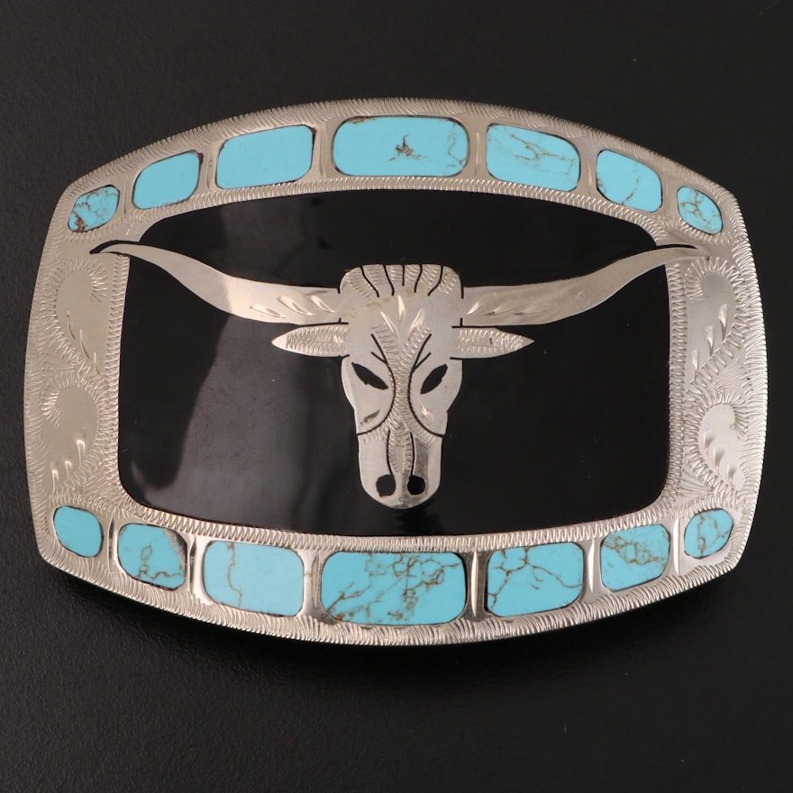 Johnson & Held Turquoise and Resin Hook Belt Buckle