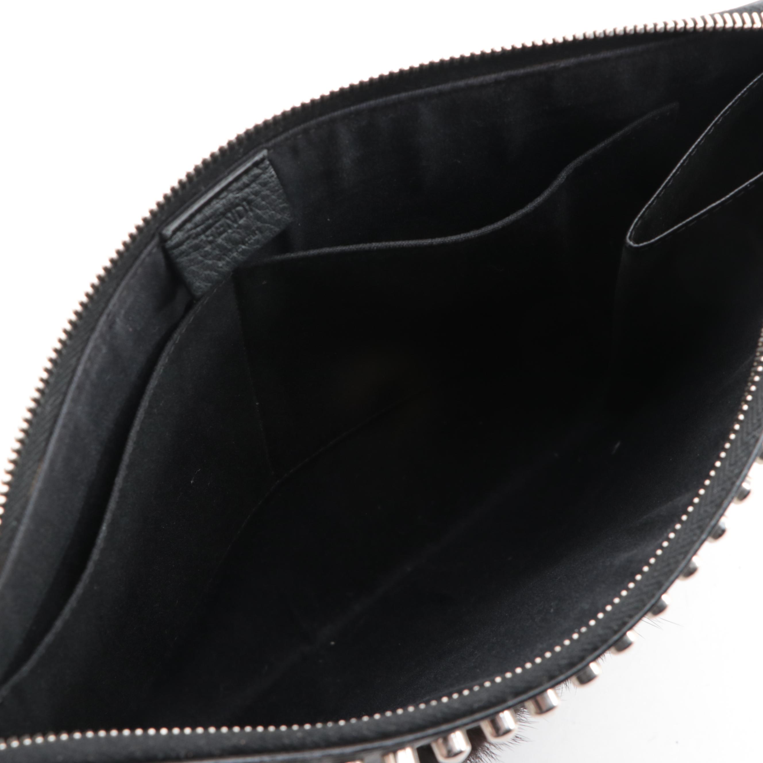 Fendi Karlito Zip-Around Clutch in Embellished Black Crossgrain Leather