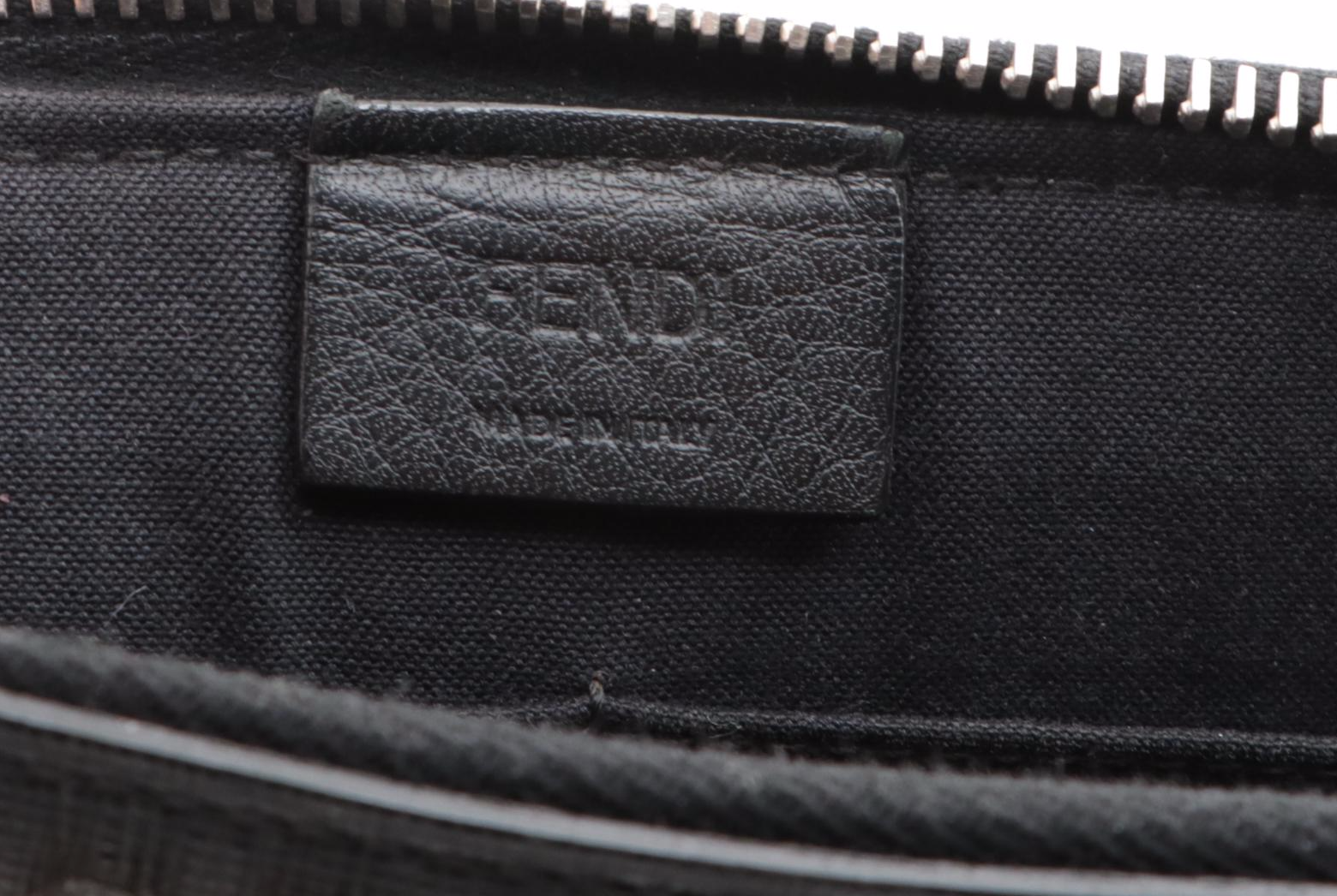 Fendi Karlito Zip-Around Clutch in Embellished Black Crossgrain Leather