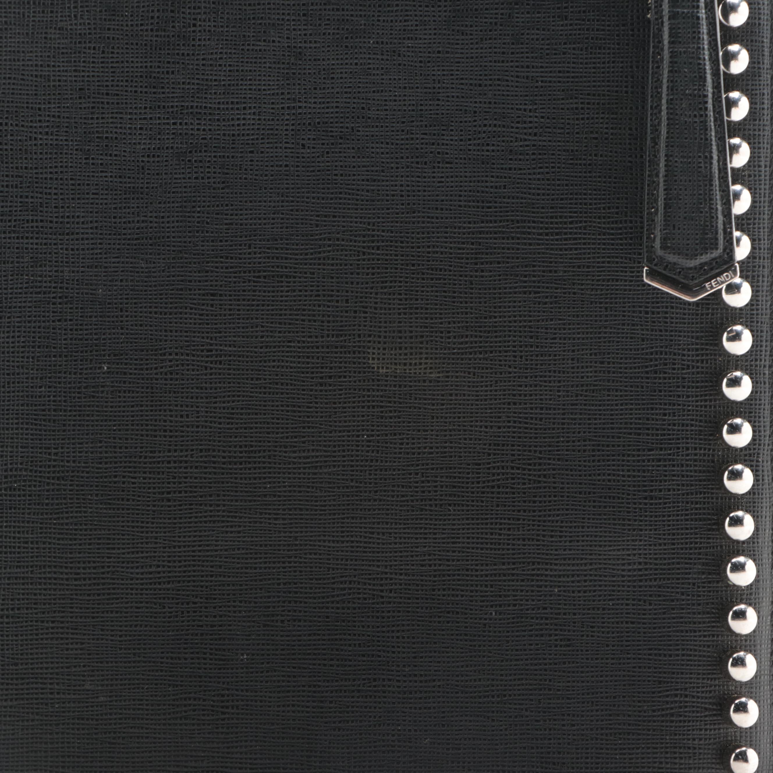 Fendi Karlito Zip-Around Clutch in Embellished Black Crossgrain Leather