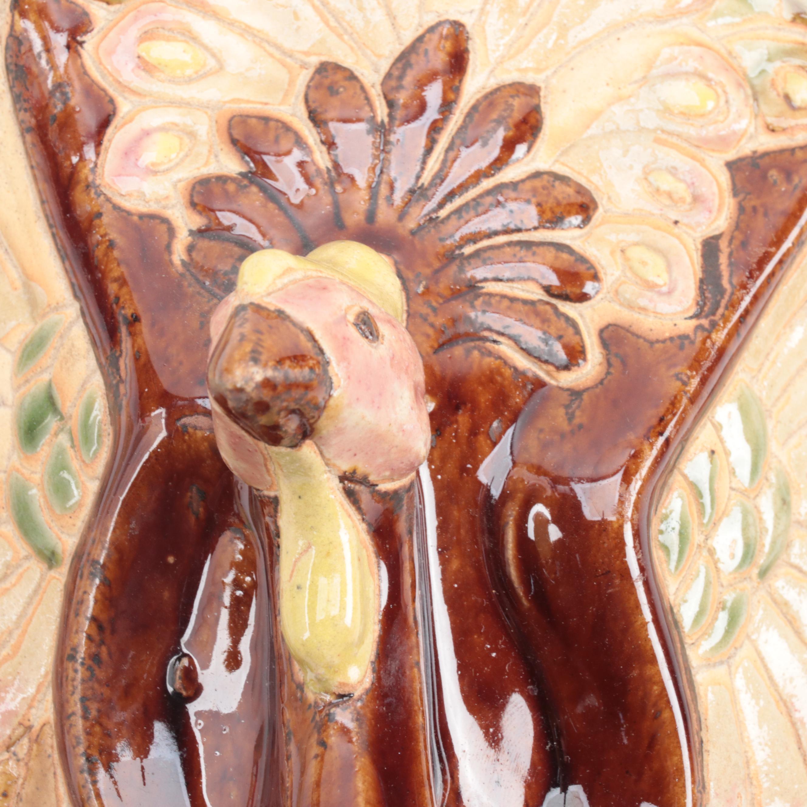 Chinese Peacock and Basket Form Glazed Pottery Wall Pockets