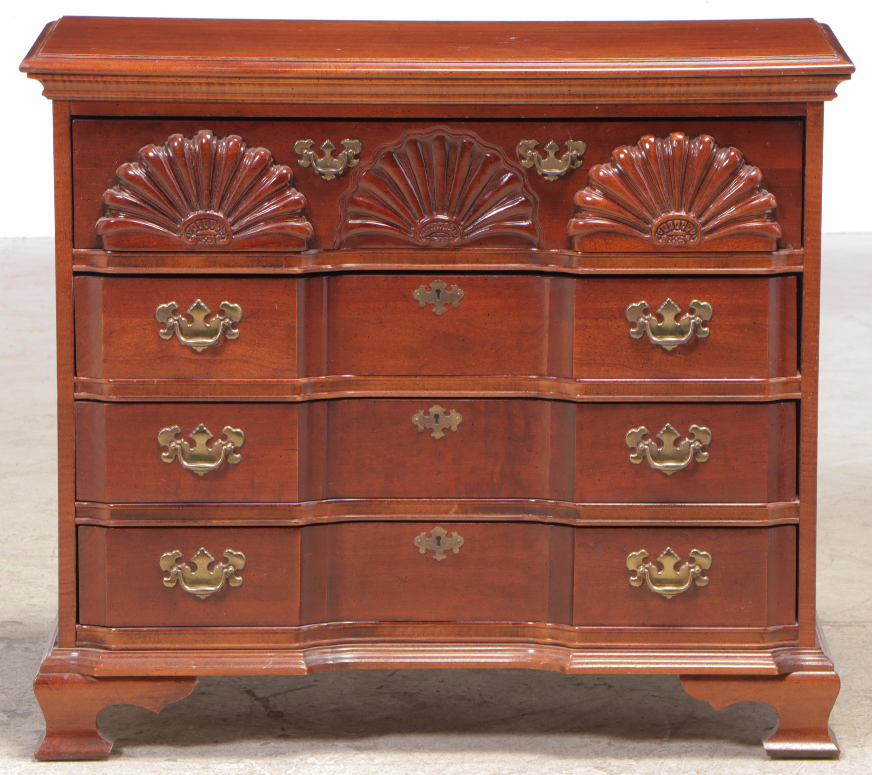American Drew Chippendale Style Cherrywood Block-Front Four-Drawer Chest