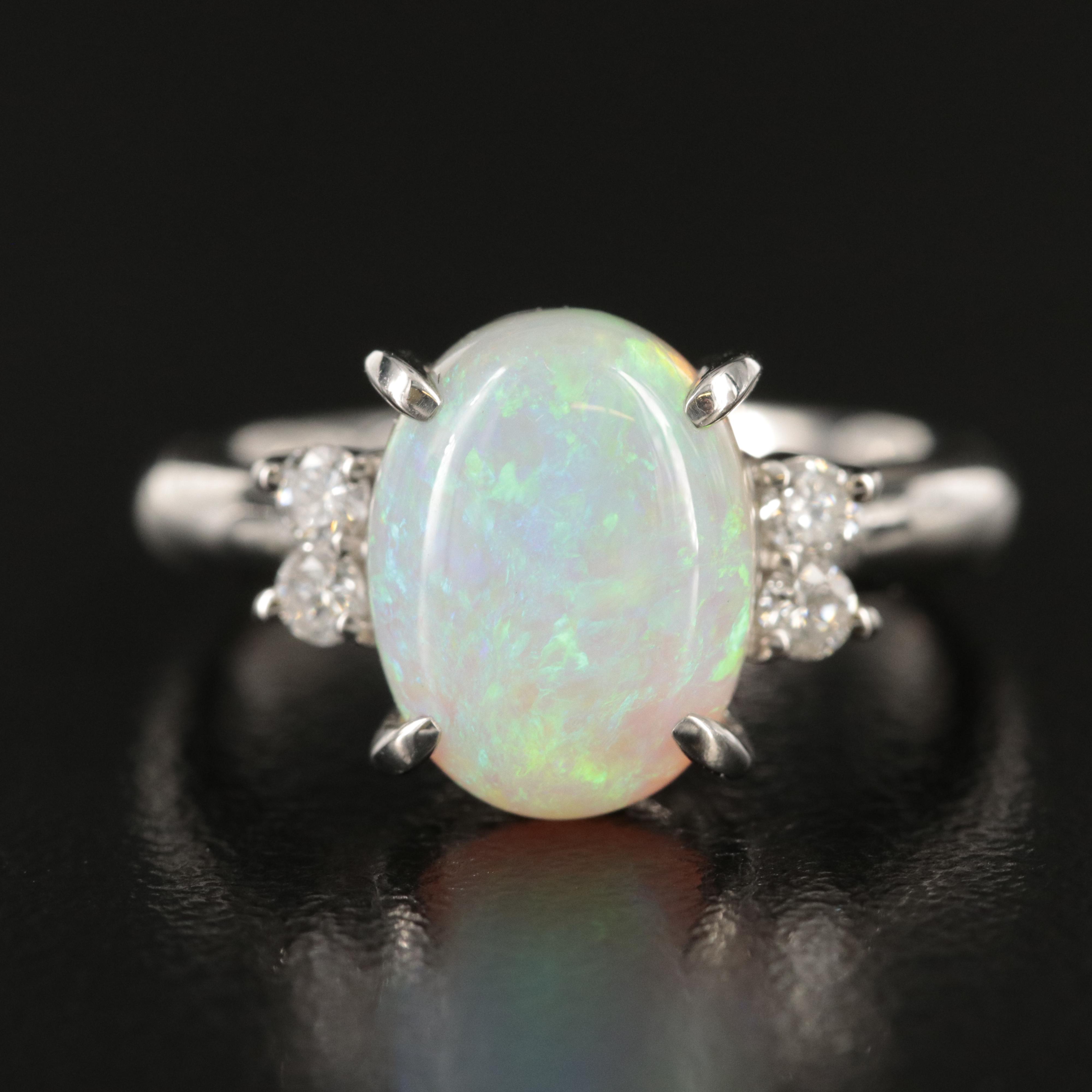Platinum 3.44 CT Opal and Diamond Ring