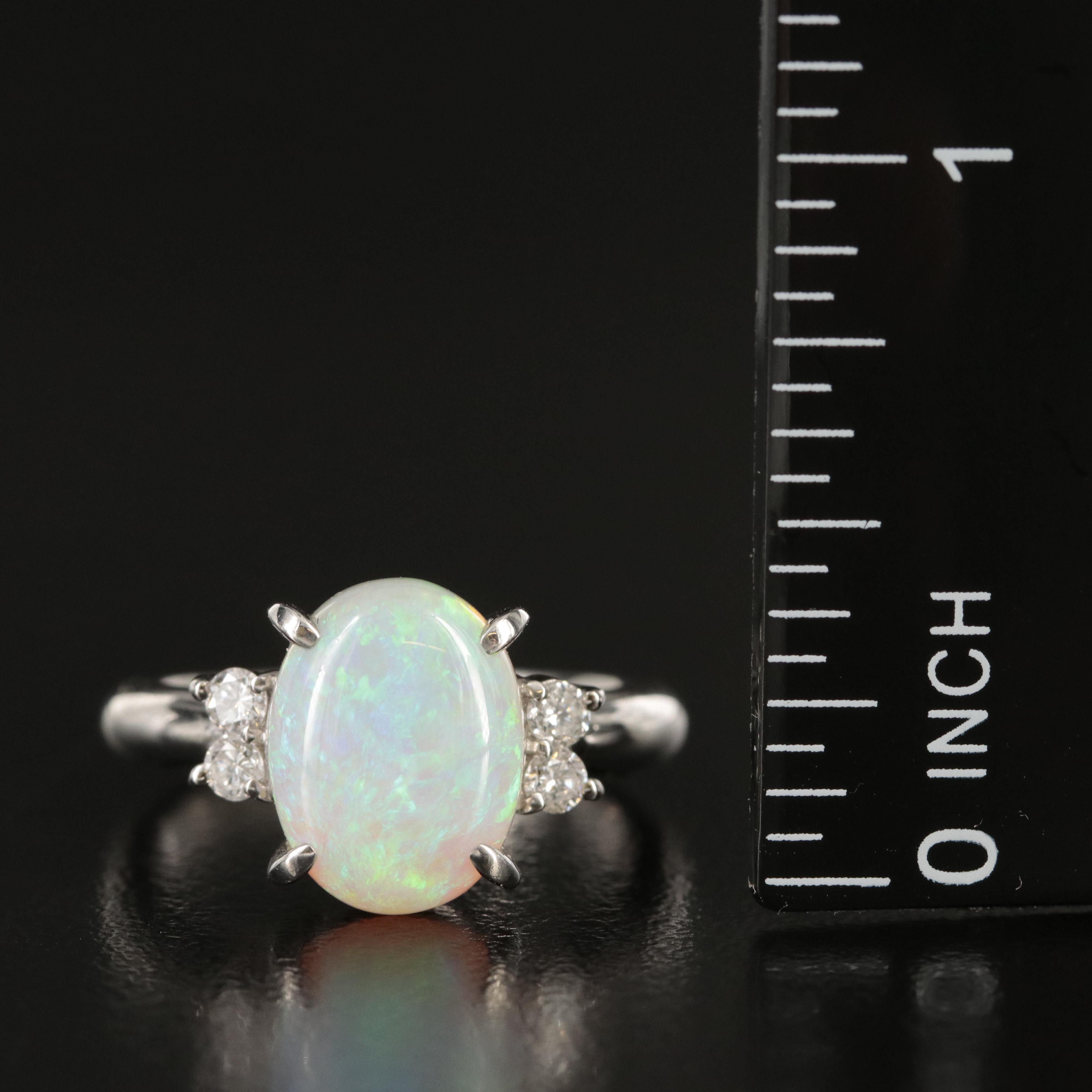 Platinum 3.44 CT Opal and Diamond Ring