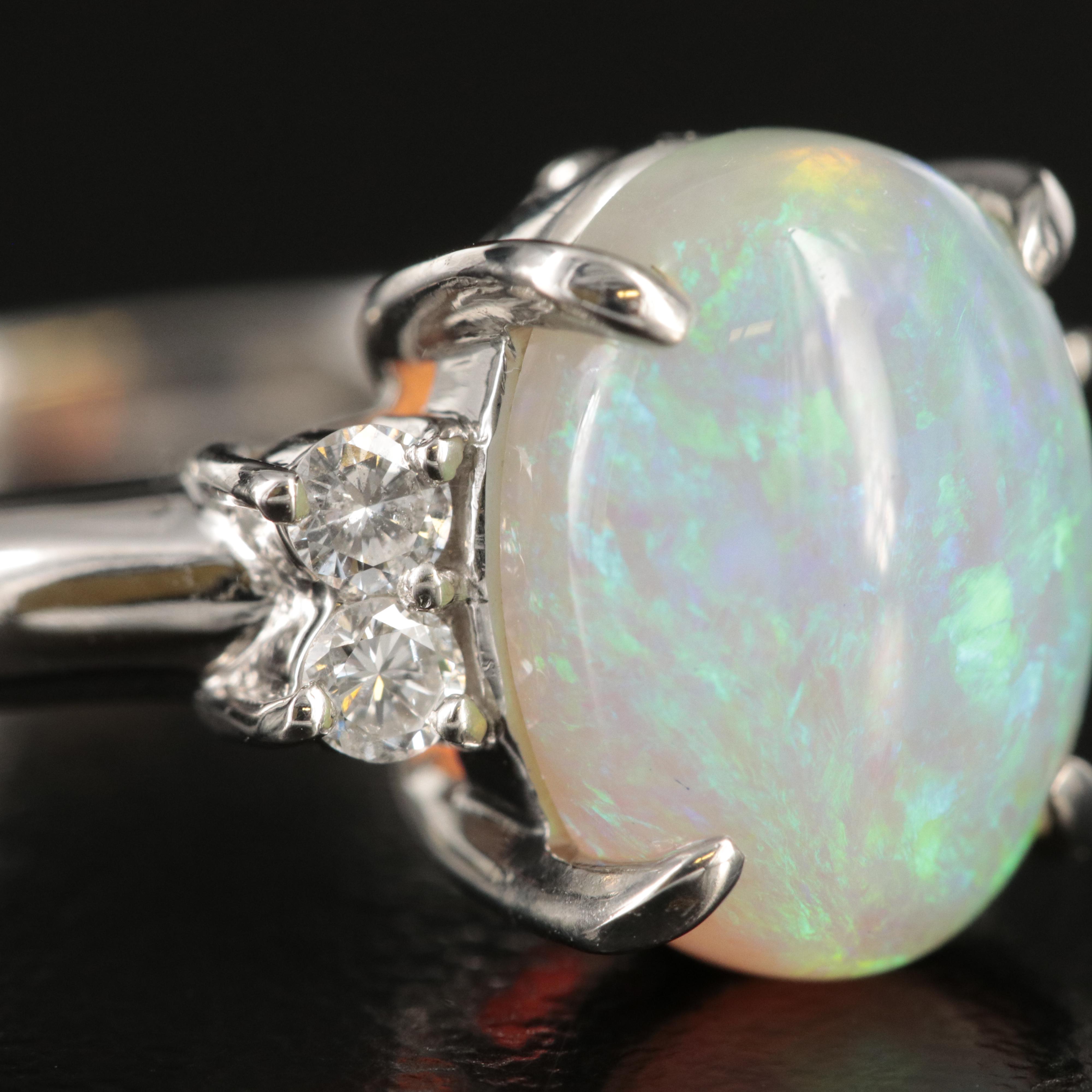 Platinum 3.44 CT Opal and Diamond Ring