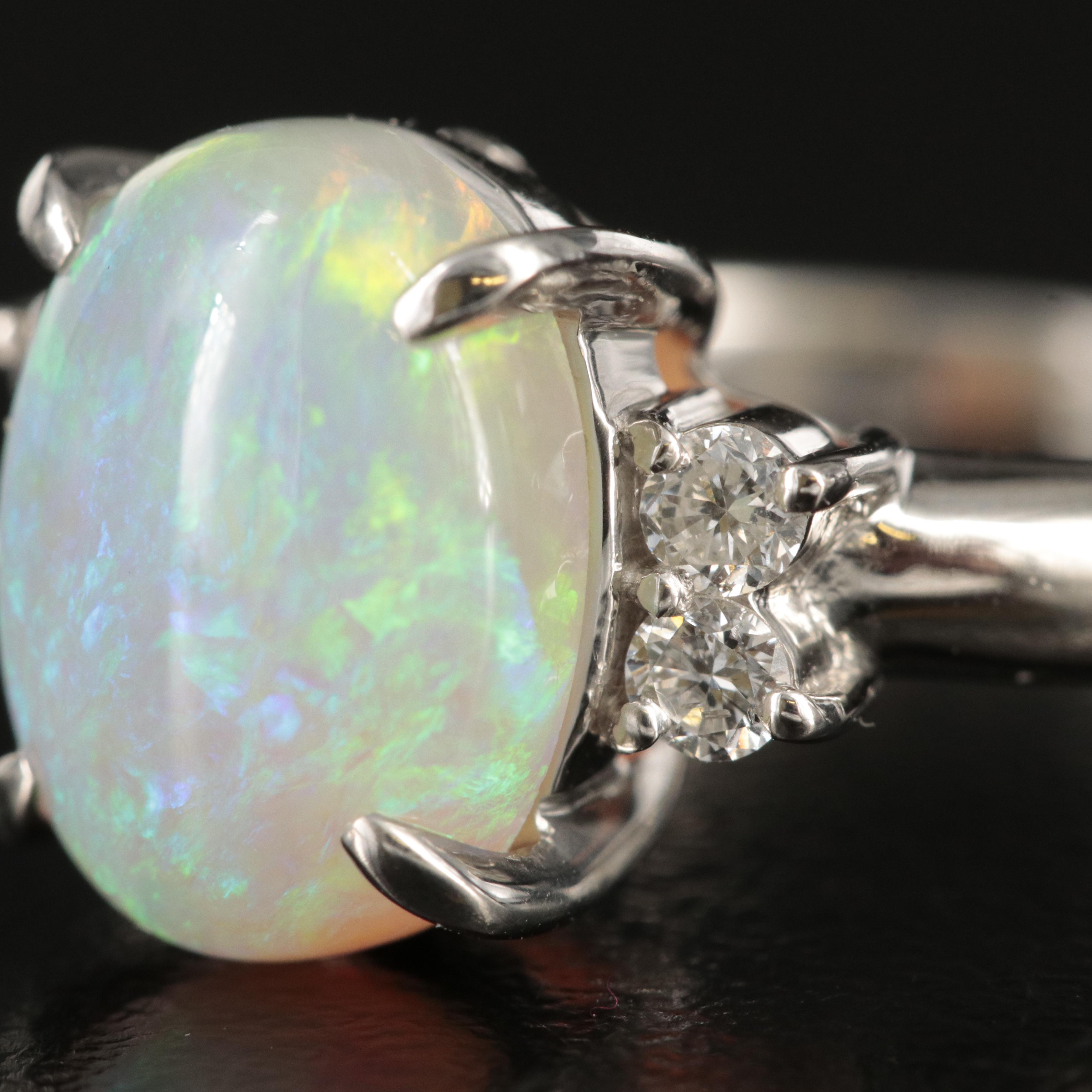 Platinum 3.44 CT Opal and Diamond Ring