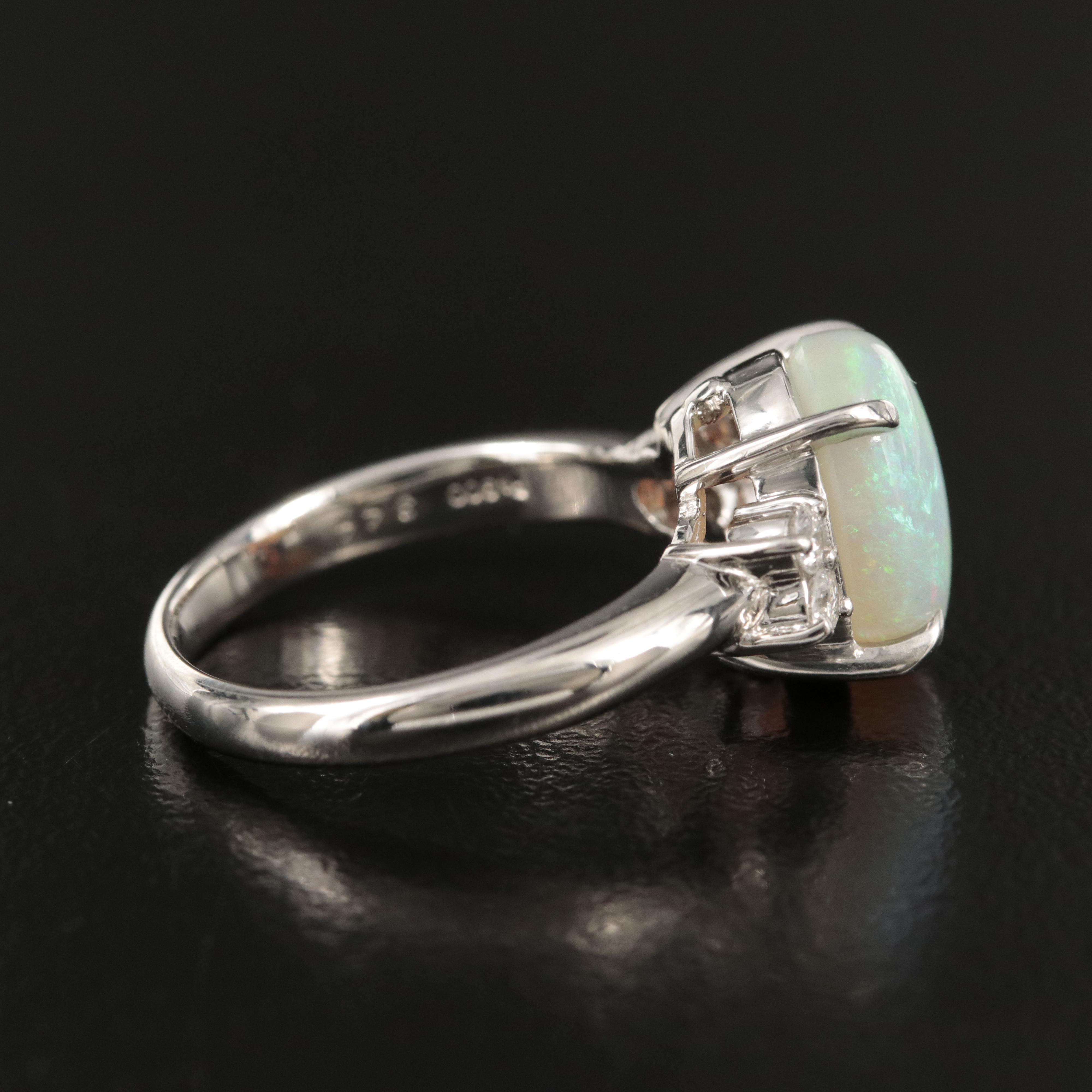 Platinum 3.44 CT Opal and Diamond Ring