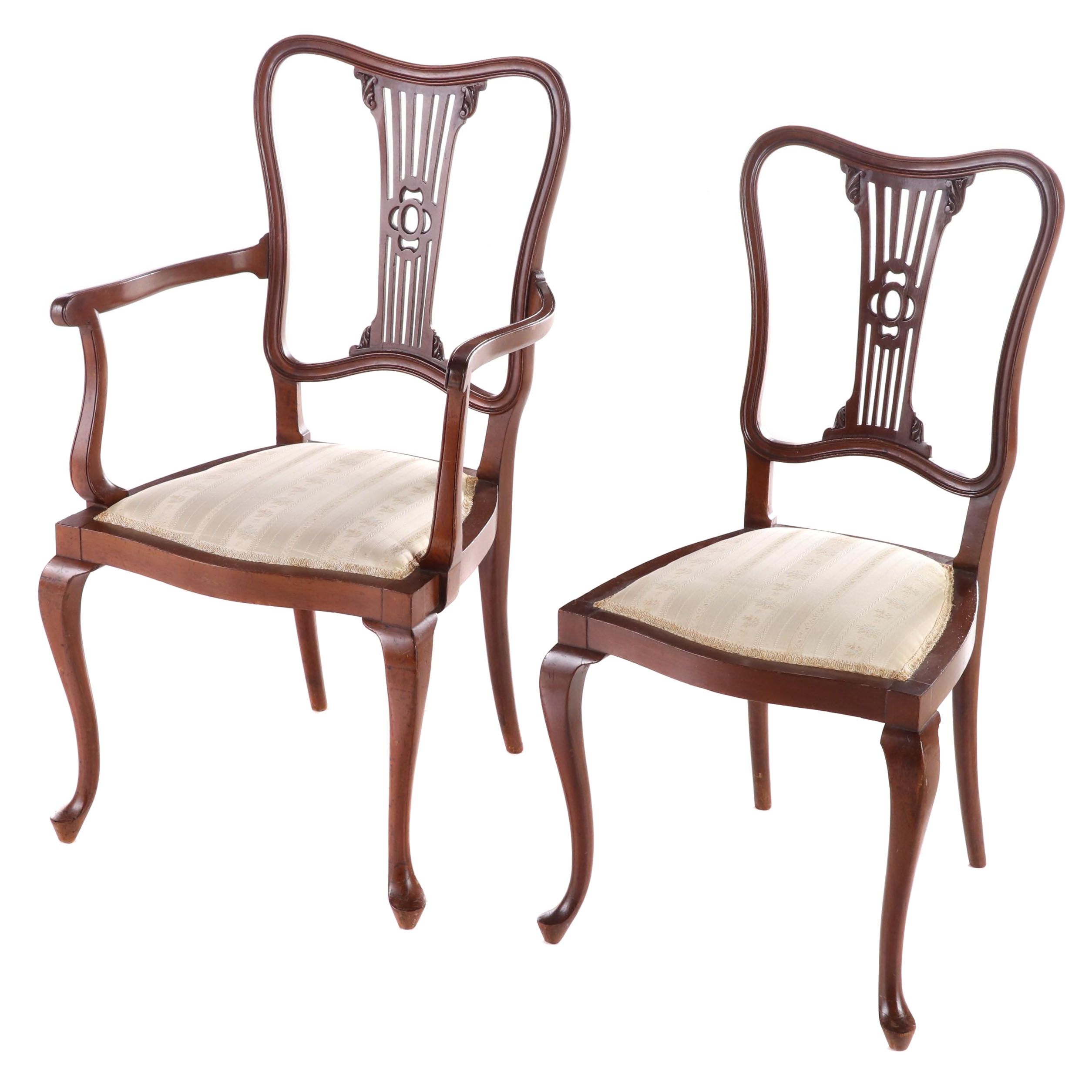 Two Queen Anne Style Mahogany Dining Chairs, Early 20th Century