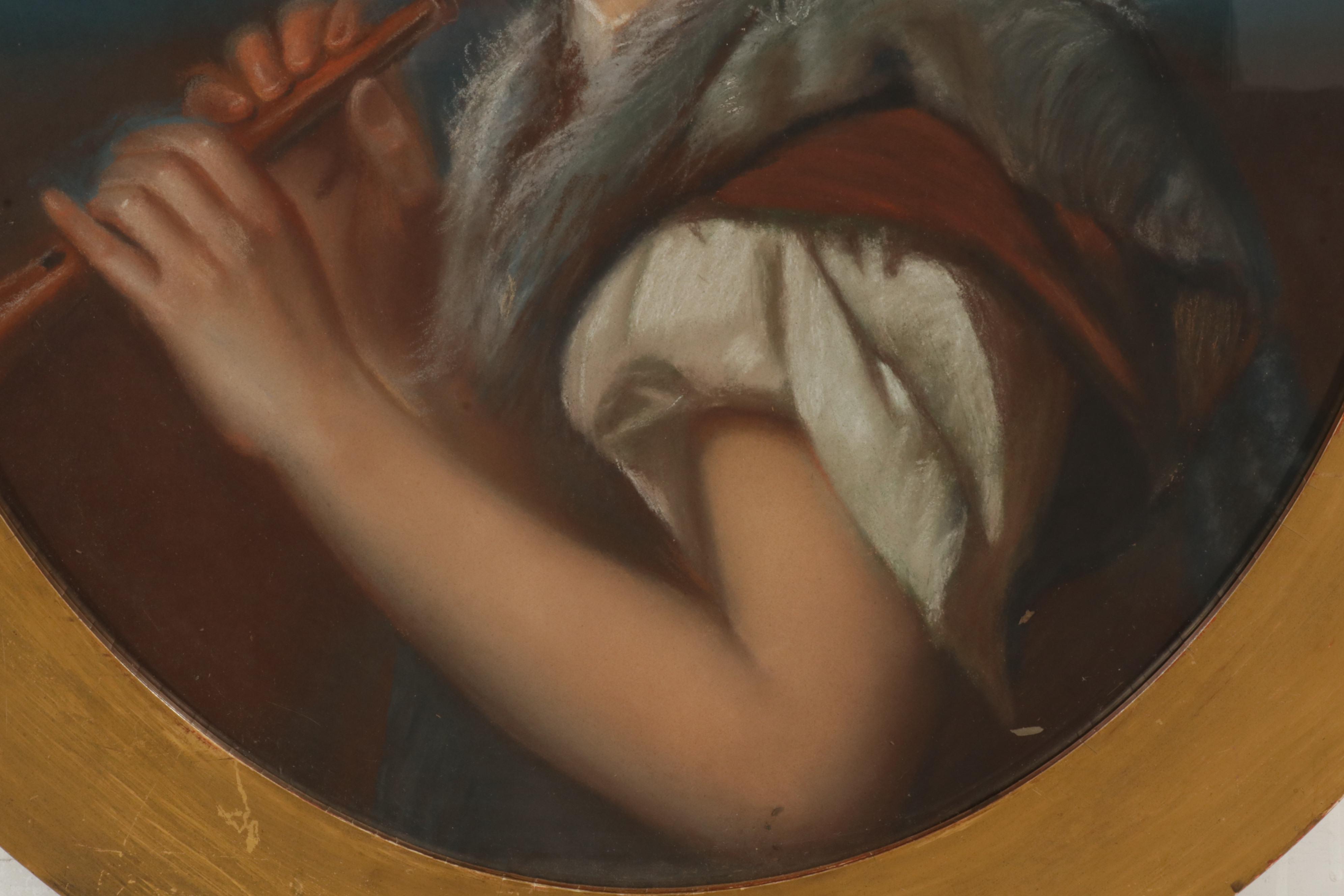 Portrait Pastel Drawing of Young Woman Holding Woodwind Instrument