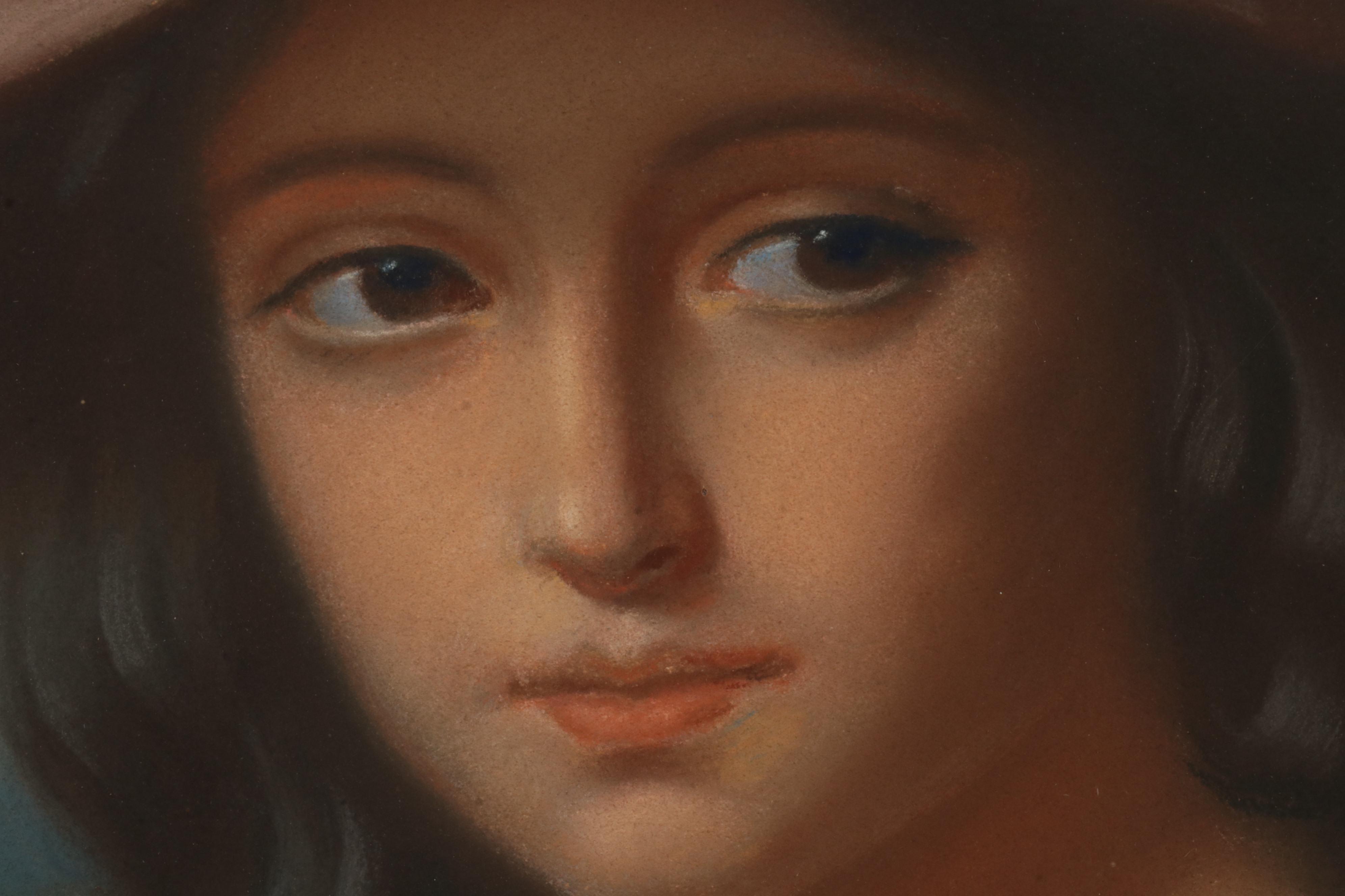 Portrait Pastel Drawing of Young Woman Holding Woodwind Instrument