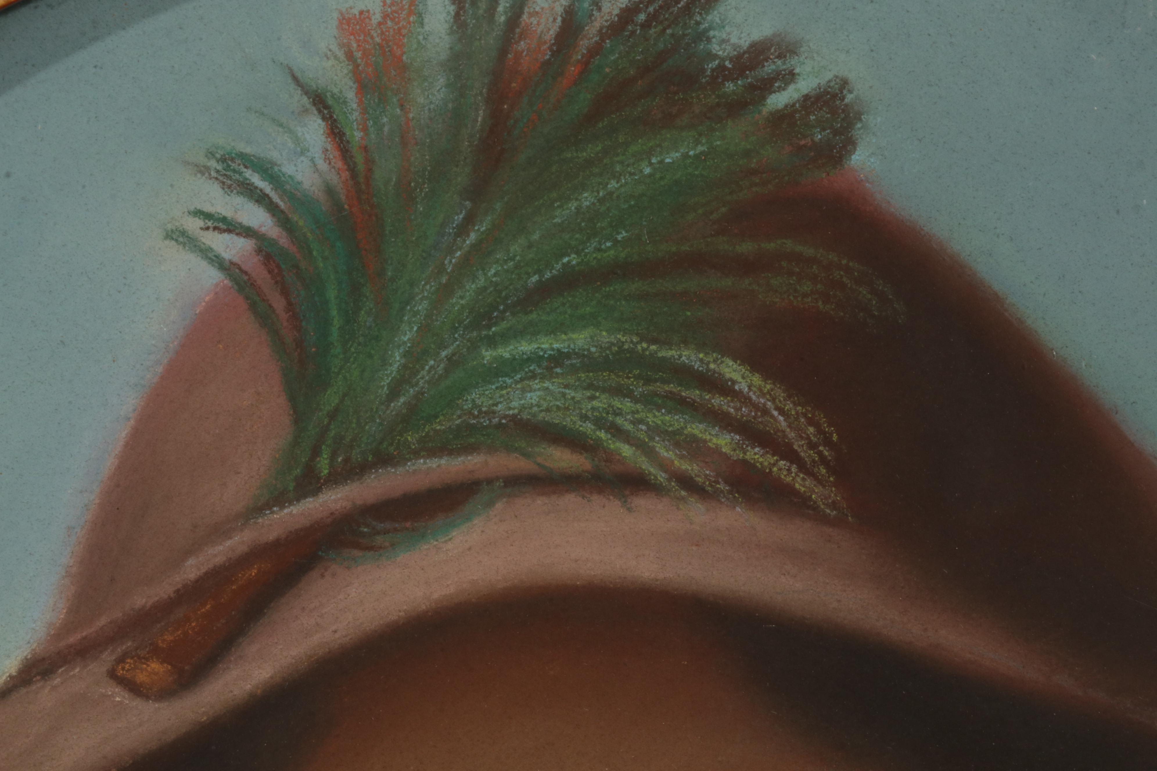 Portrait Pastel Drawing of Young Woman Holding Woodwind Instrument